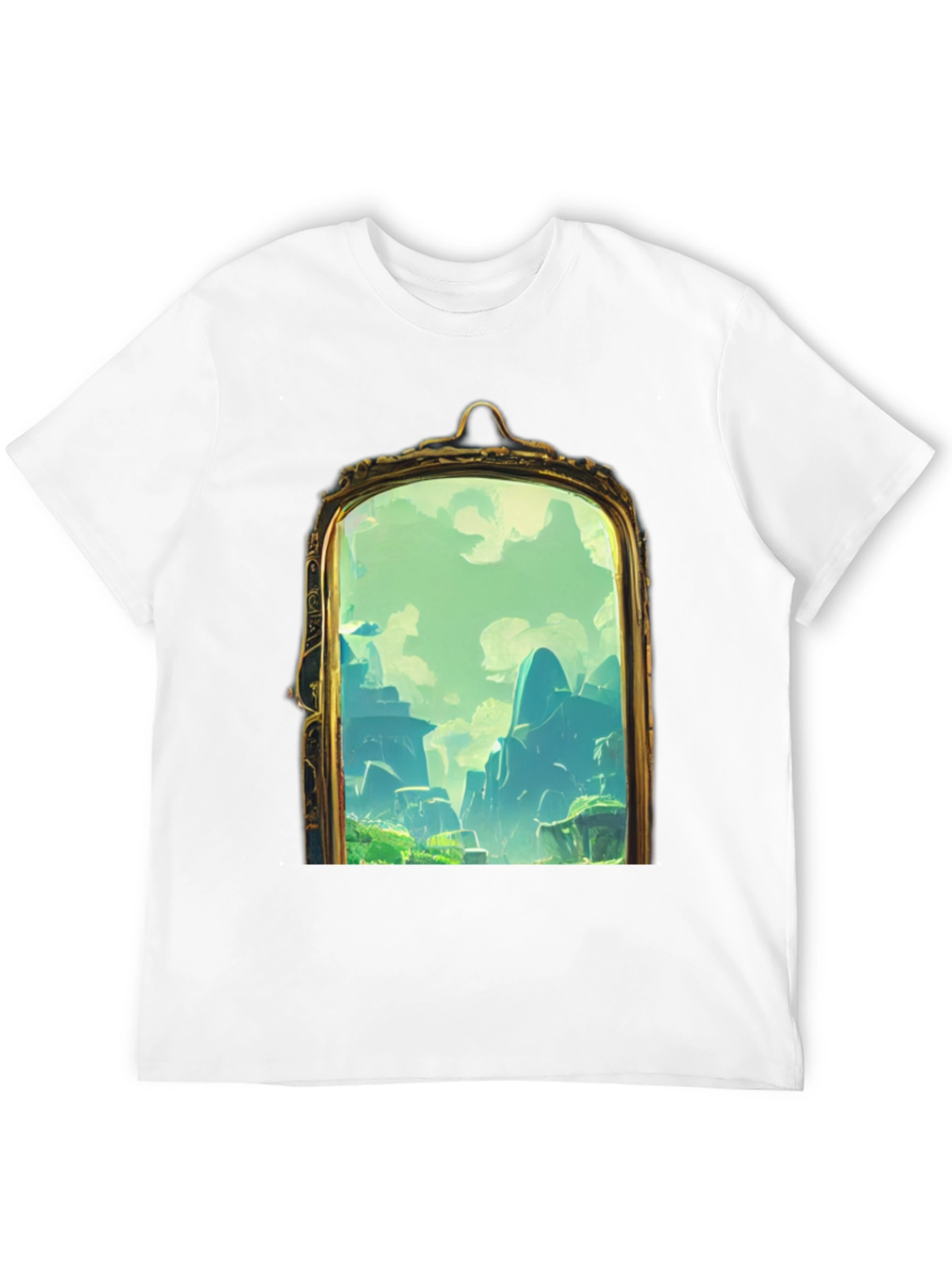 Black Black T-Shirt with Framed Landscape Design view 12