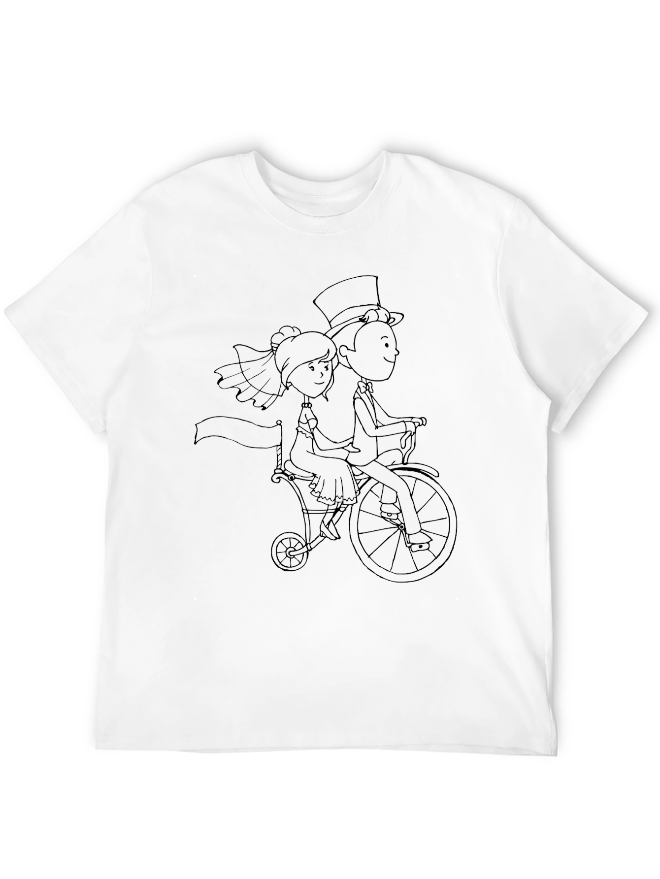 Black Quirky Wedding Couple Bicycle Black T-Shirt view 12