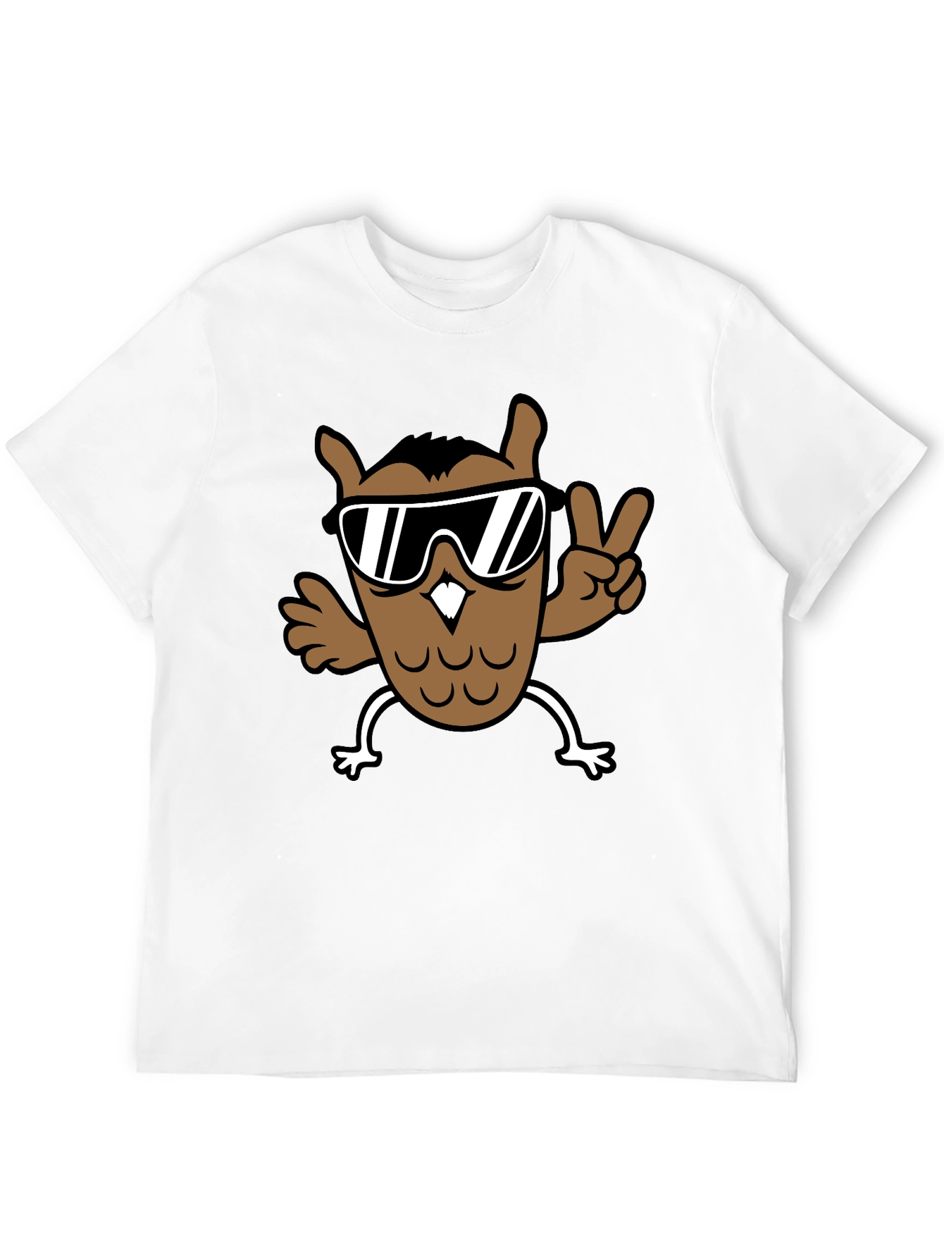 Black Cool Owl Graphic Tee - Black Cotton T-Shirt view 12