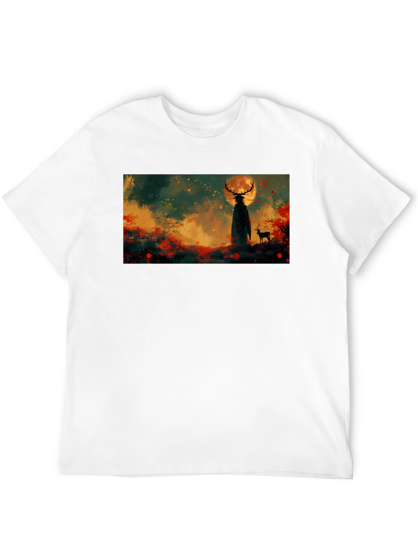 Black Mystical Deer Spirit Graphic Tee - Black Cotton Blend view 12