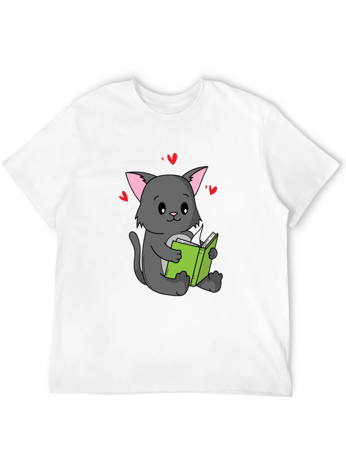 Black Cute Cat Reading Book T-Shirt - Unisex view 12