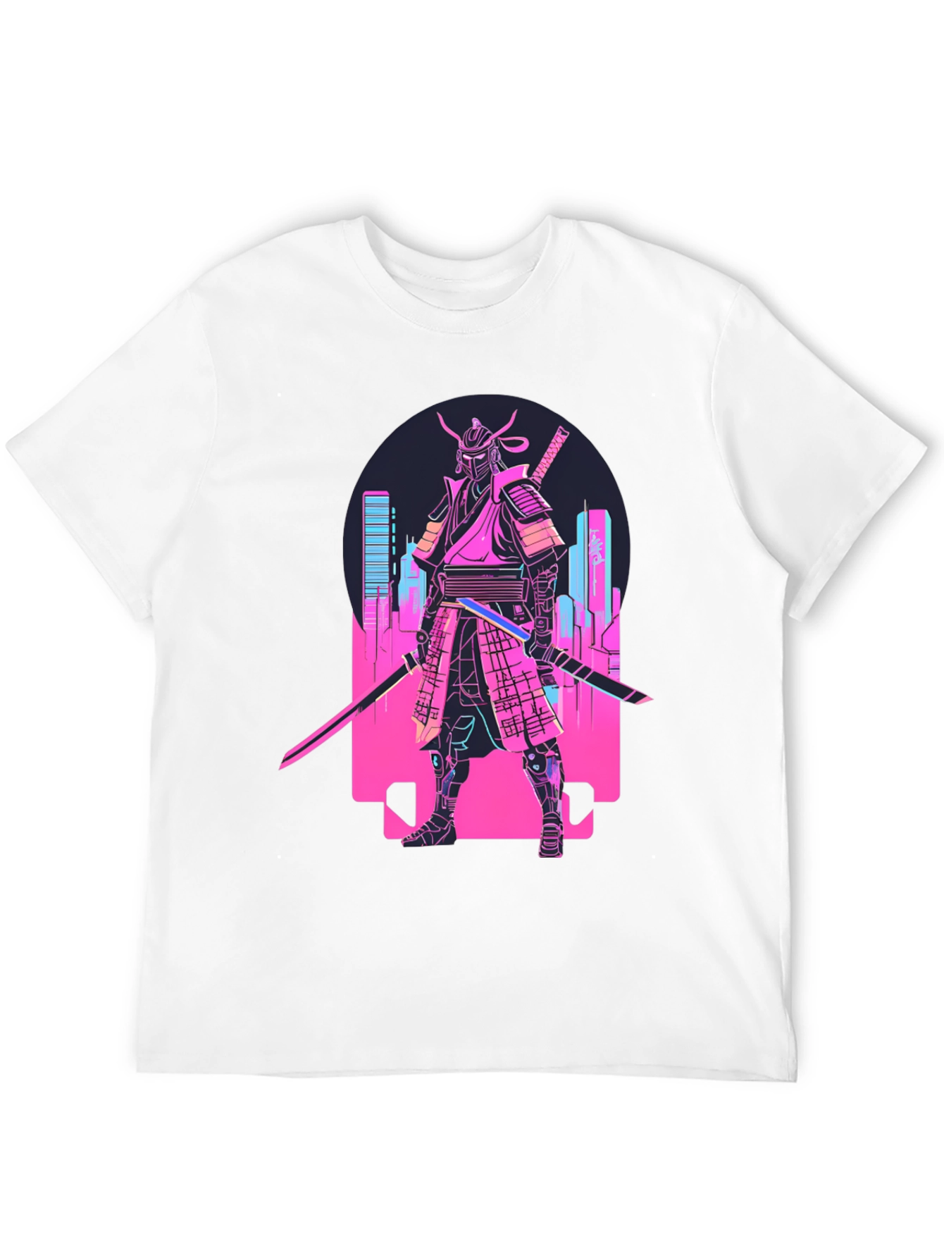 Black Cyberpunk Samurai T-Shirt - Neon City Warrior view 12