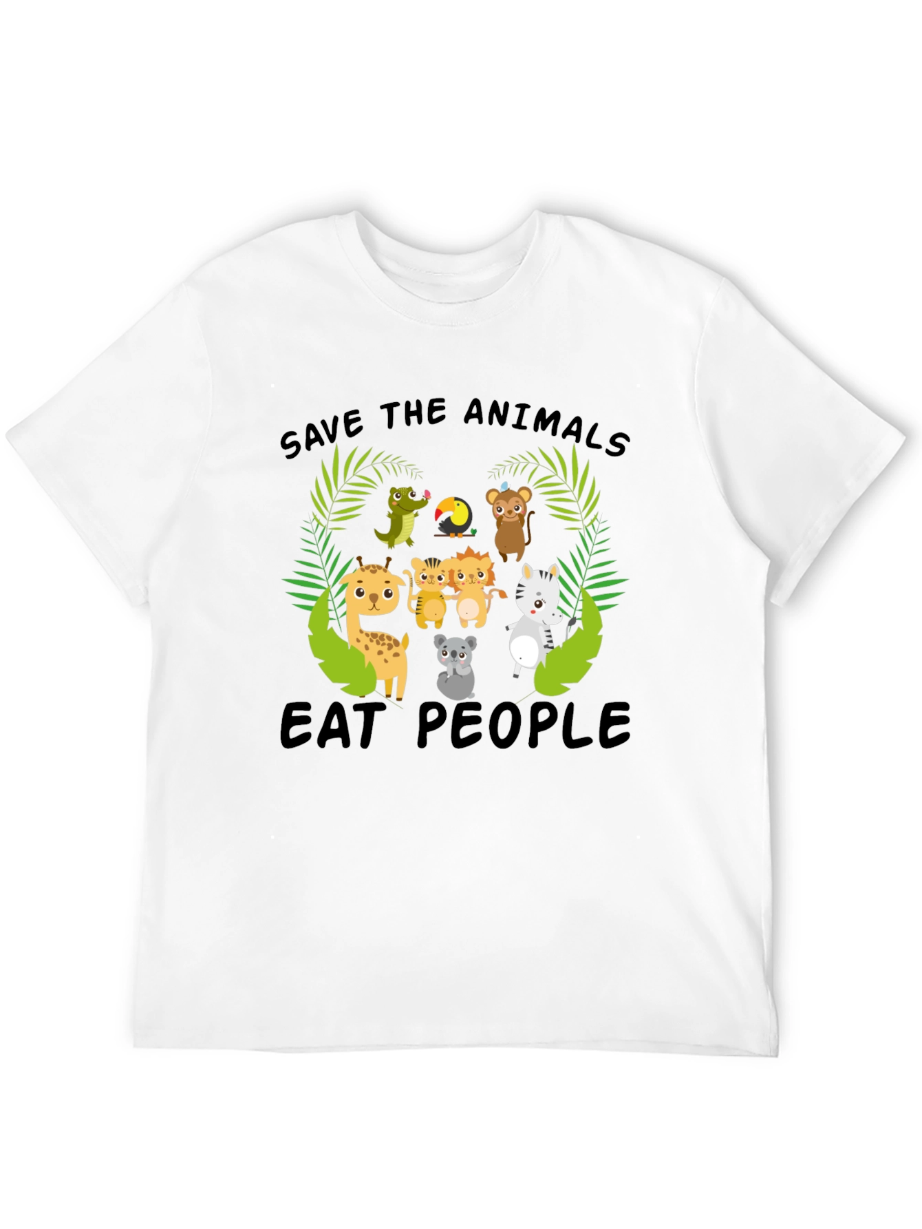 Black Save the Animals Eat People Black T-Shirt view 12