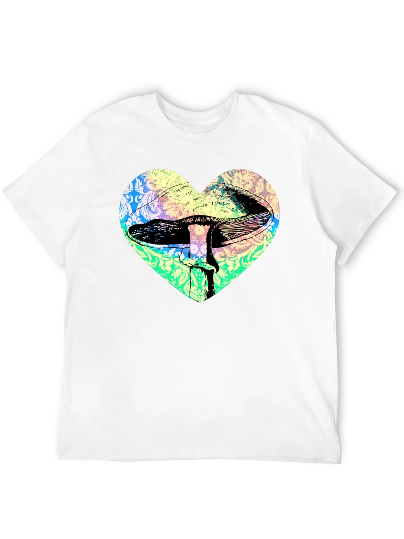 Black Psychedelic Mushroom Heart T-Shirt - Groovy Graphic Tee view 12