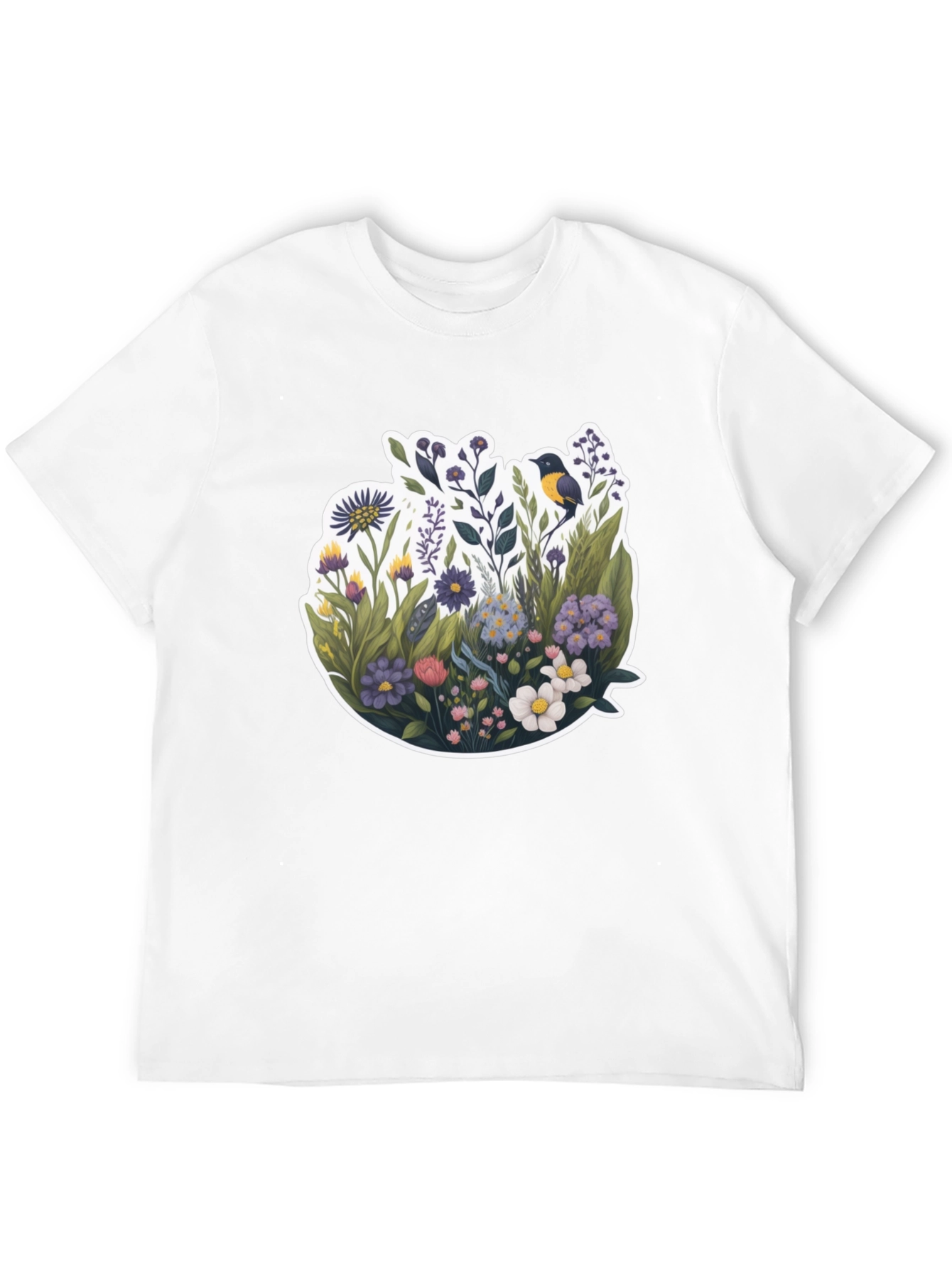Black Floral Bird Graphic Black T-Shirt view 12