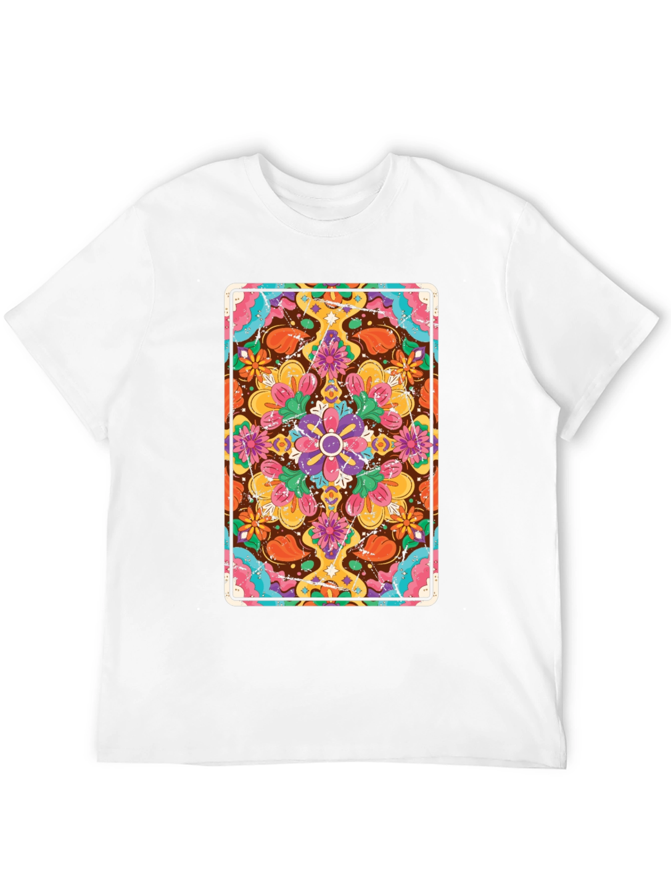 Black Floral Mandala Graphic Tee - Black Crew Neck T-Shirt view 12