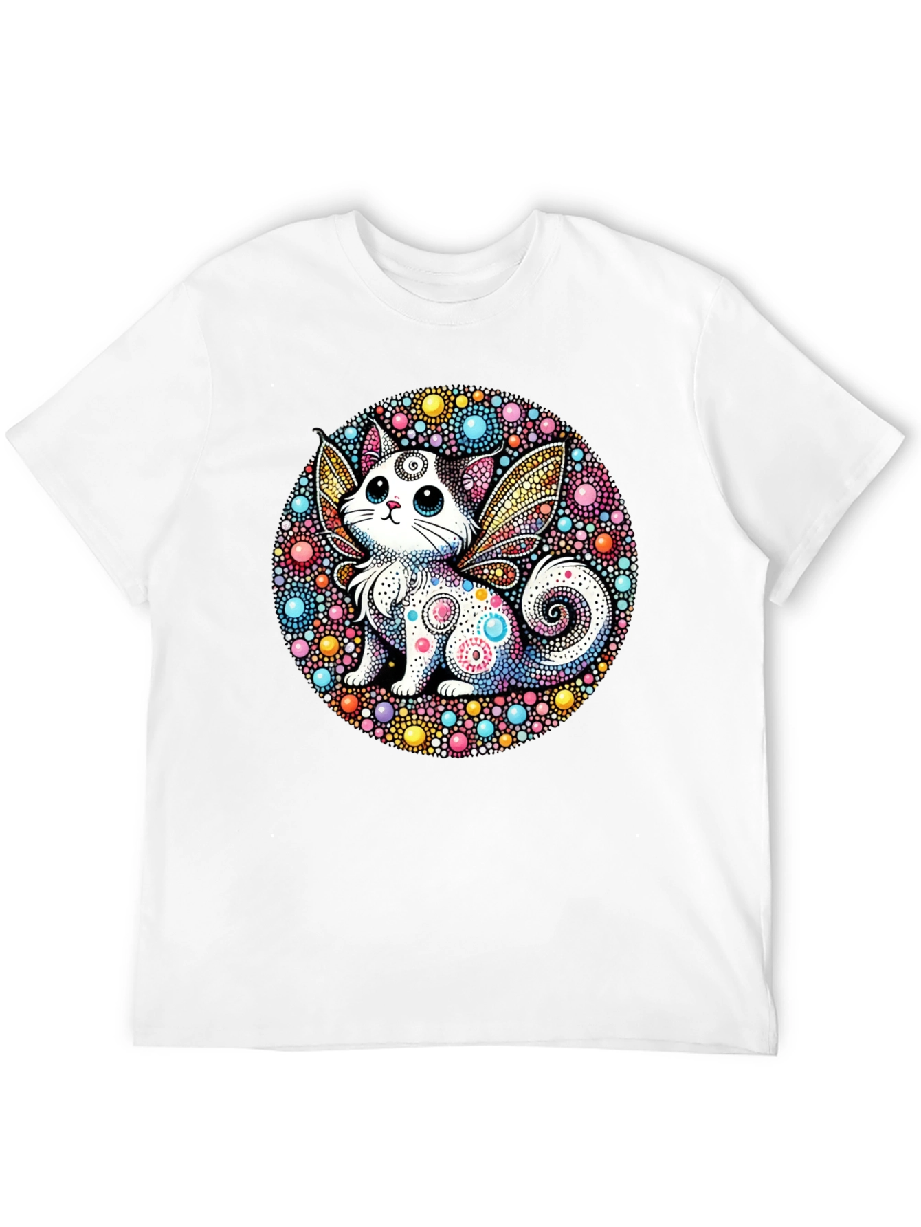 Whimsical Cat Fairy Black T-Shirt - 12