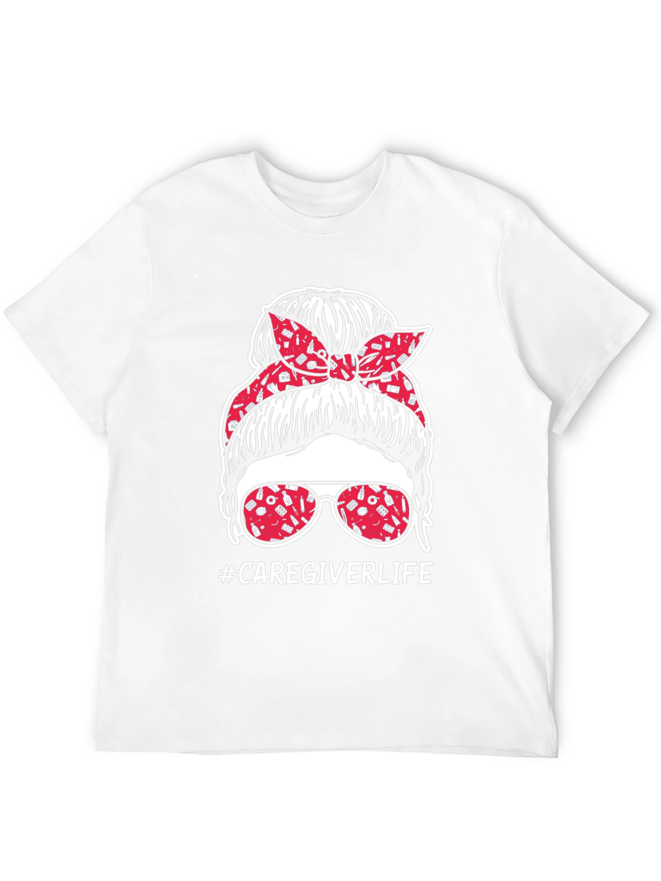 Black Caregiver Life Messy Bun T-Shirt view 12