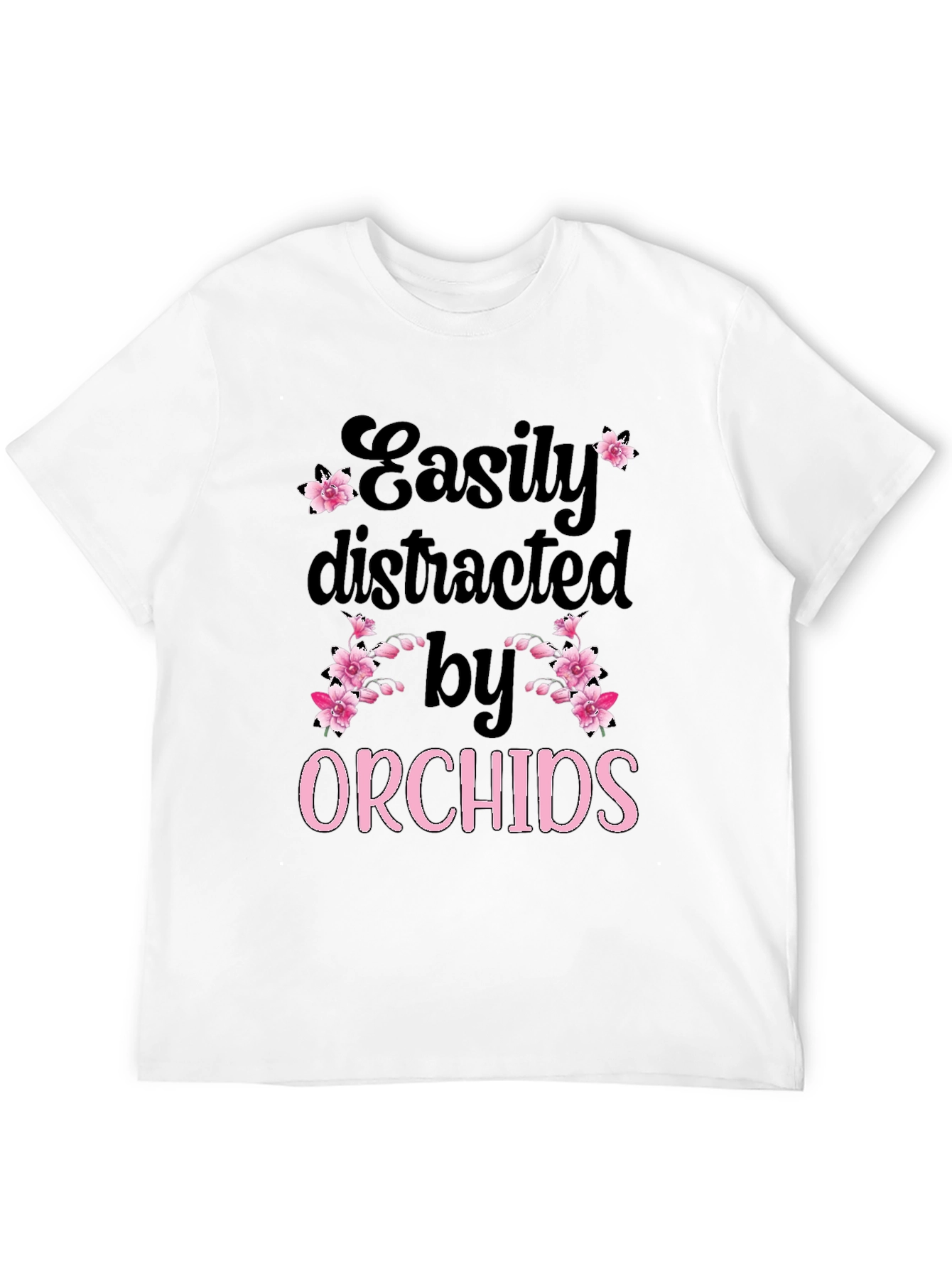 Black Easily Distracted by Orchids T-Shirt view 12