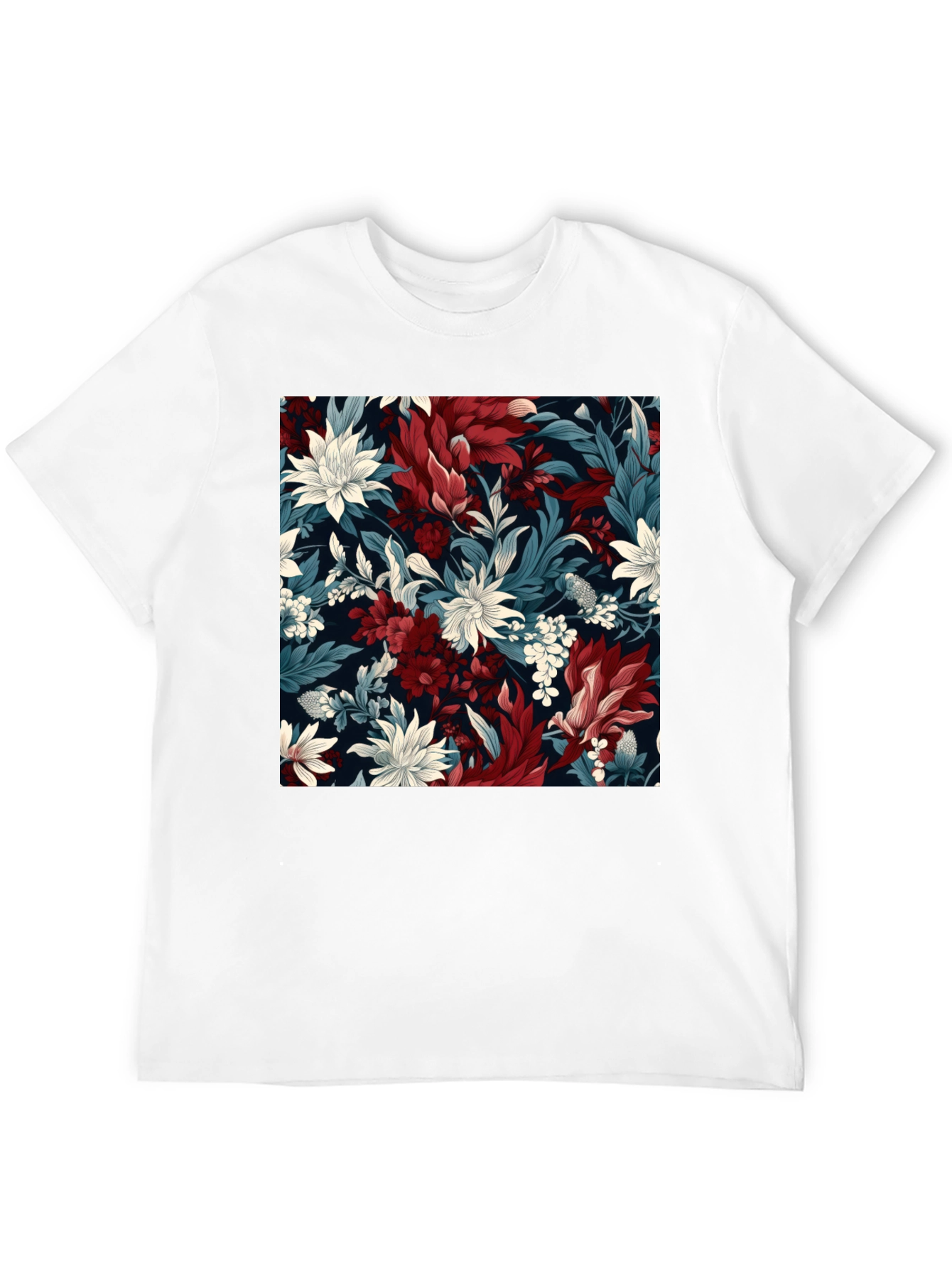 Black Floral Pattern Black T-Shirt - Modern Style view 12