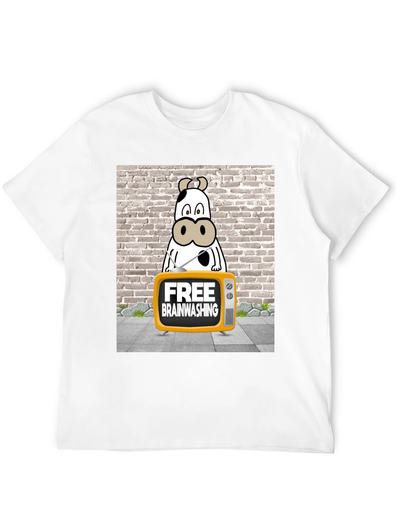 Black Brainwashing Cow T-Shirt: Funny Graphic Tee for Men view 12