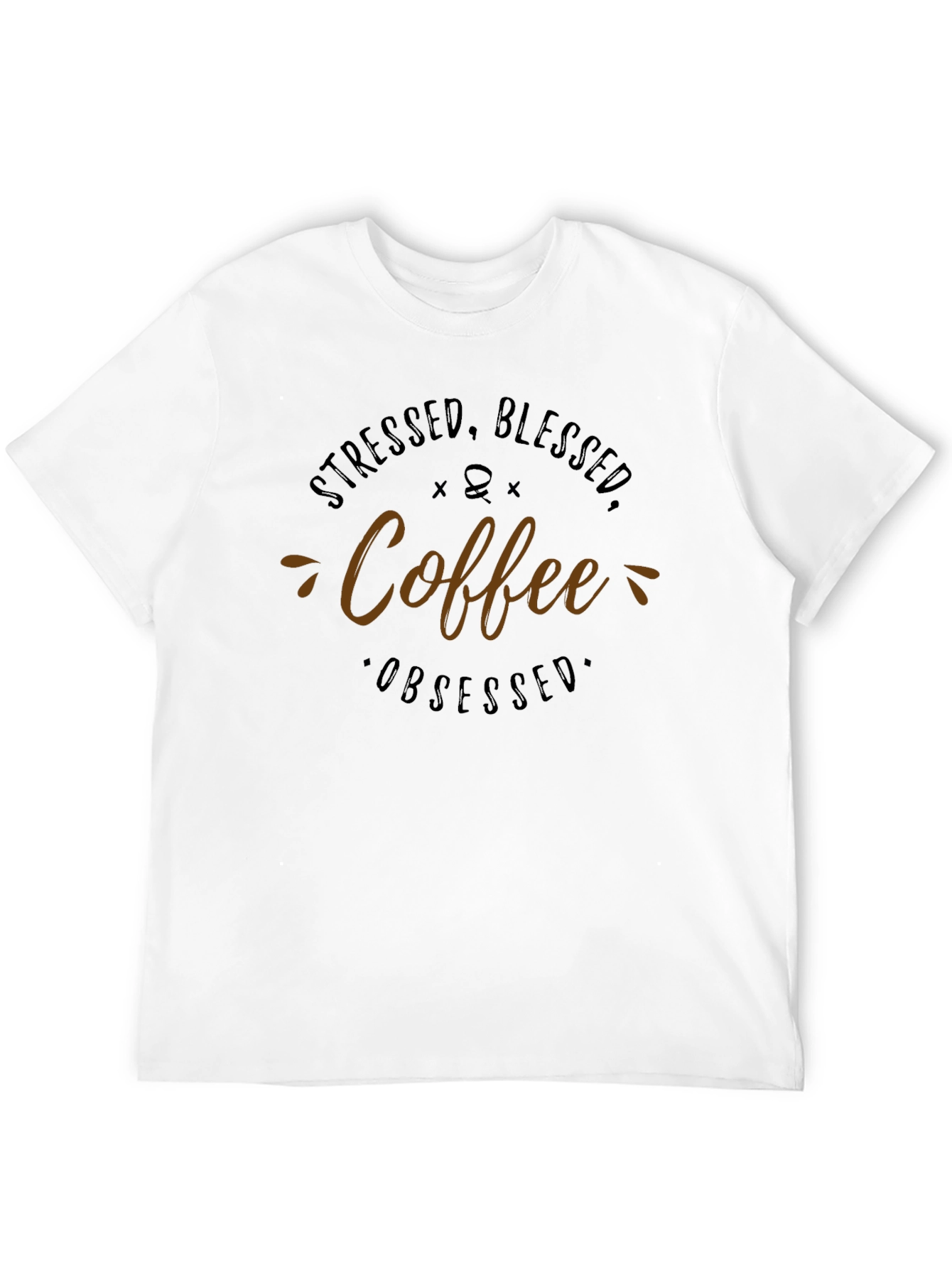 Black Stressed Blessed Coffee Obsessed Black T-Shirt view 12