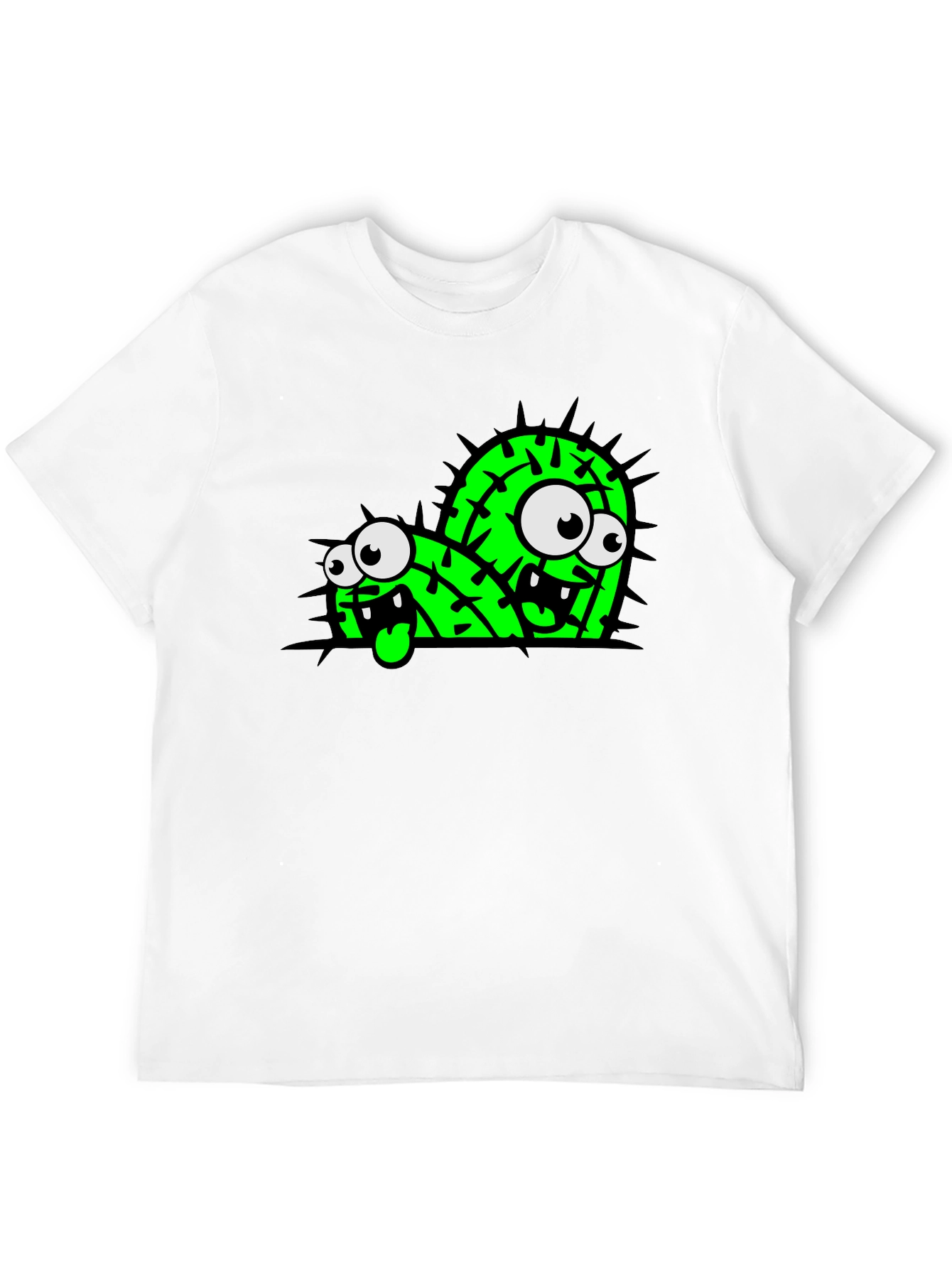 Black Funny Cartoon Cactus Graphic Black T-Shirt view 12