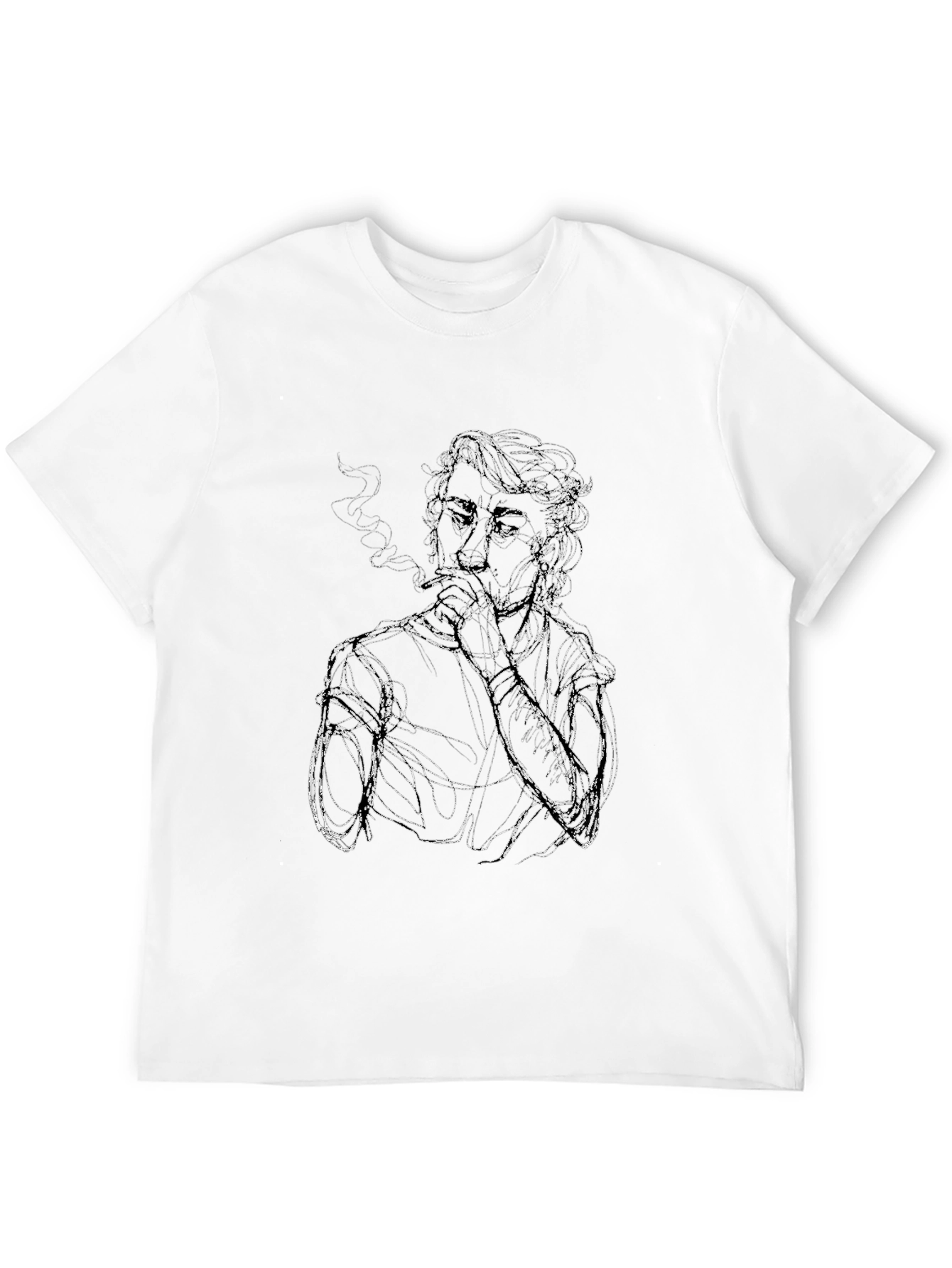 Black Smoking Sketch Graphic Tee - Black Cotton view 12
