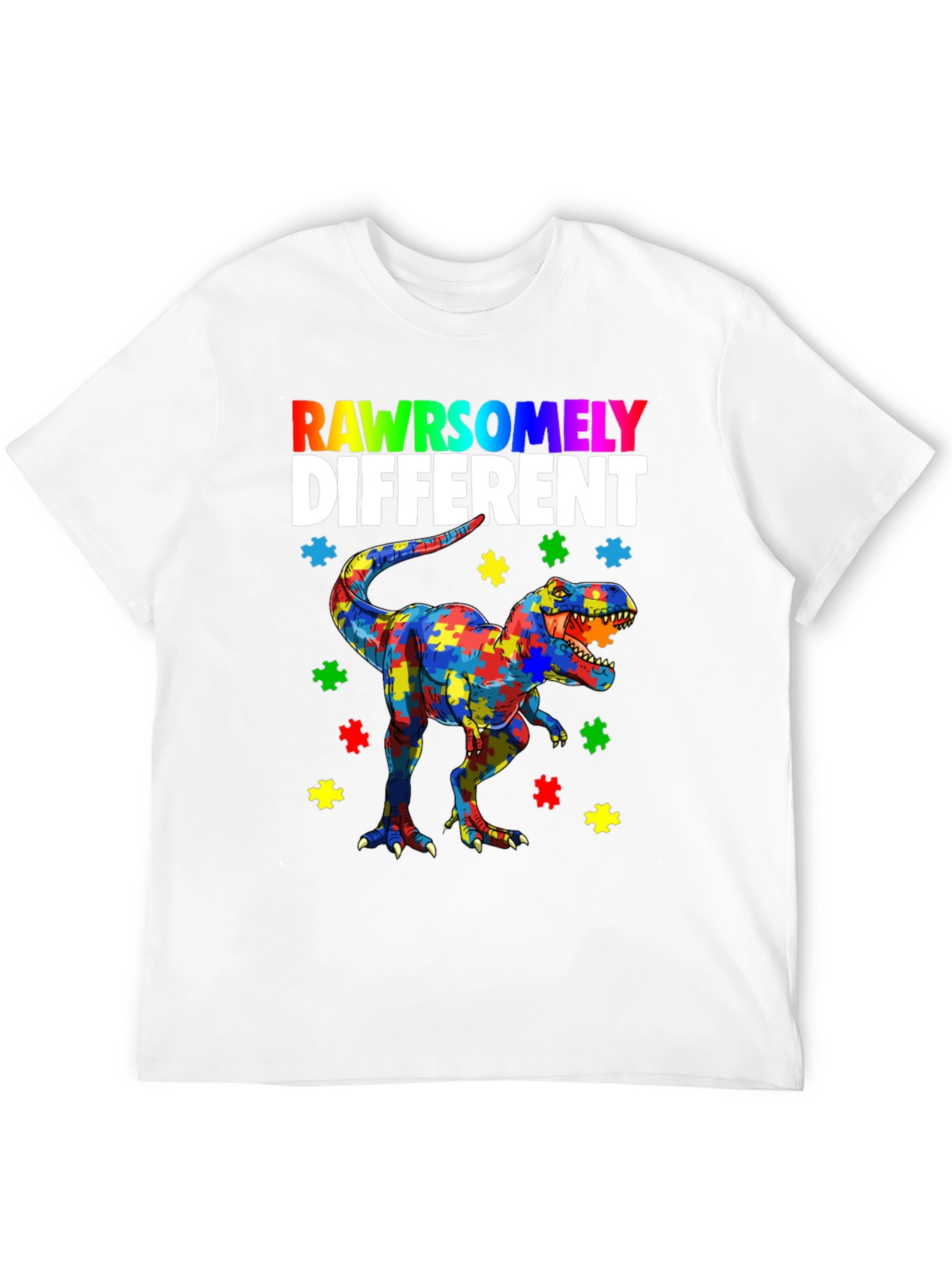 Black RAWRSOMELY DIFFERENT Autism Dinosaur T-Shirt view 12