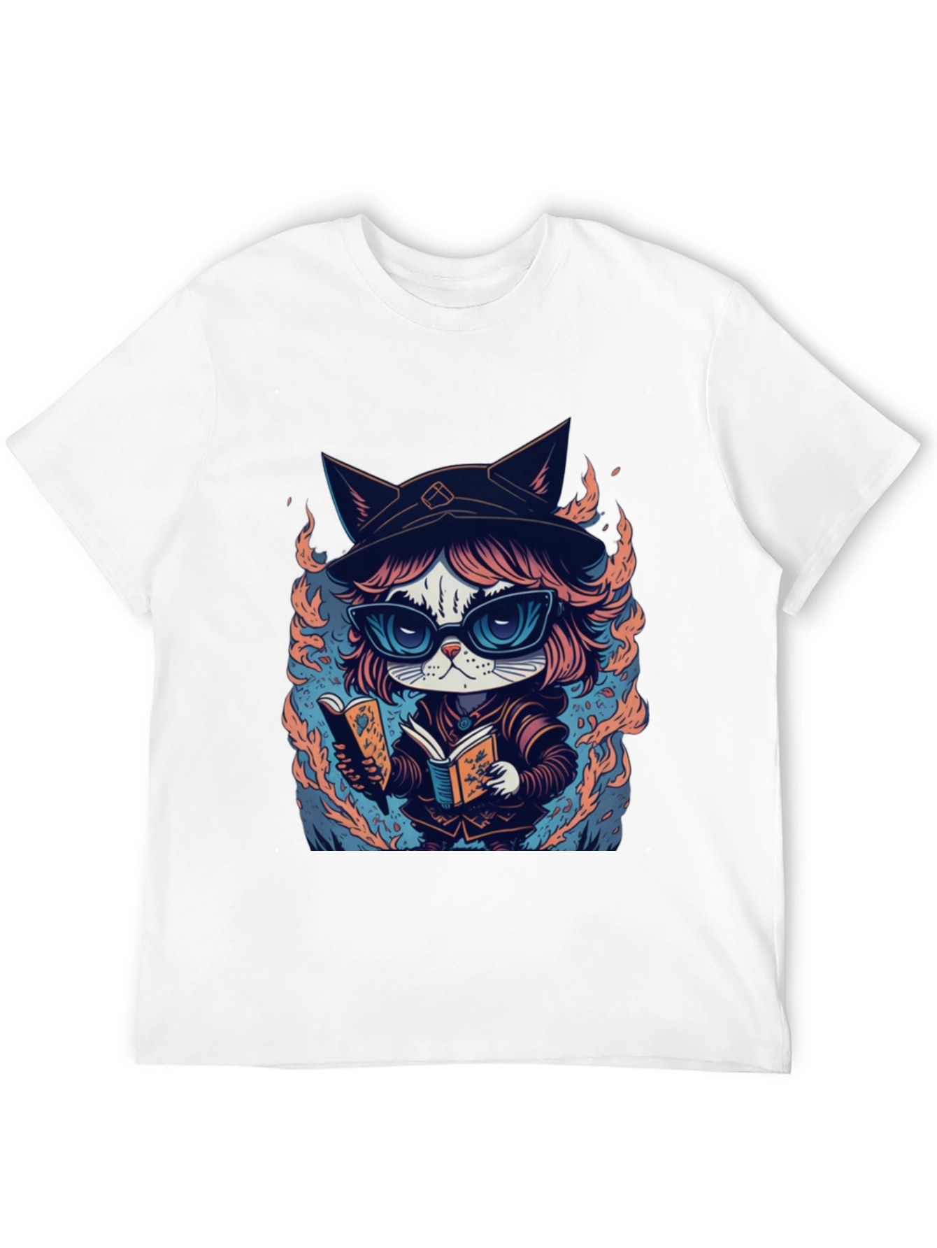 Black Wizard Cat T-Shirt - Bookish Feline Design view 12