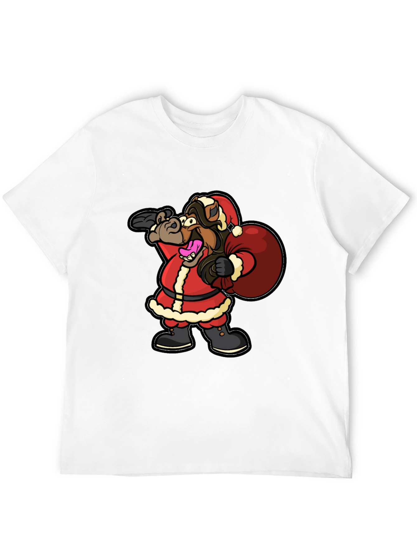 Black Funny Horse Santa Christmas Black T-Shirt view 12