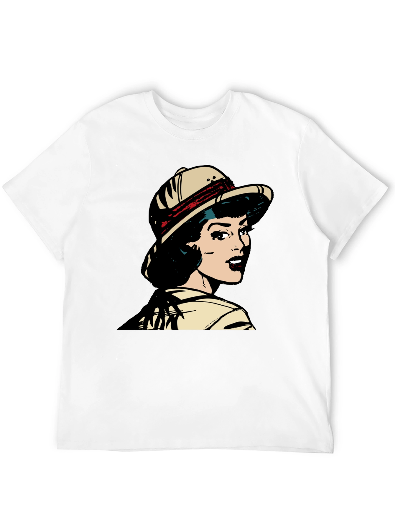 Black Retro Pop Art T-Shirt - Safari Girl Graphic Tee view 12