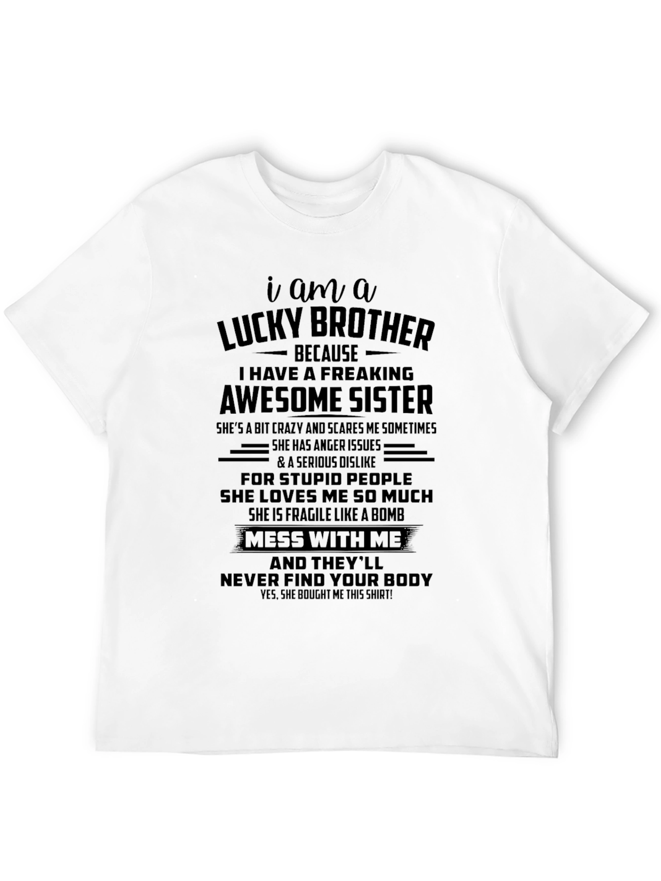 Black Lucky Brother Awesome Sister Graphic T-Shirt view 12