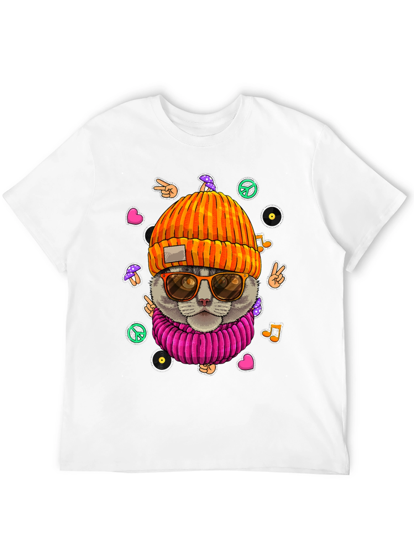 Black Cool Cat Graphic Tee - Hippie Style view 12