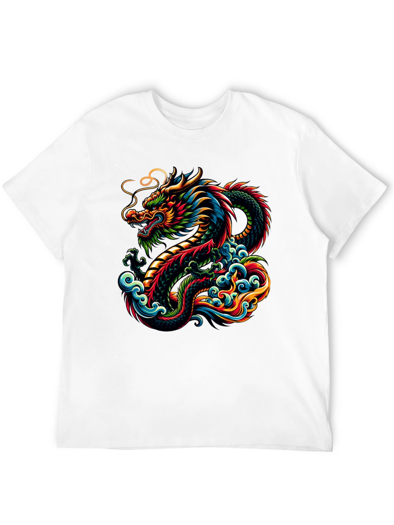 Black Vibrant Dragon Graphic Tee - Black Cotton T-Shirt view 12