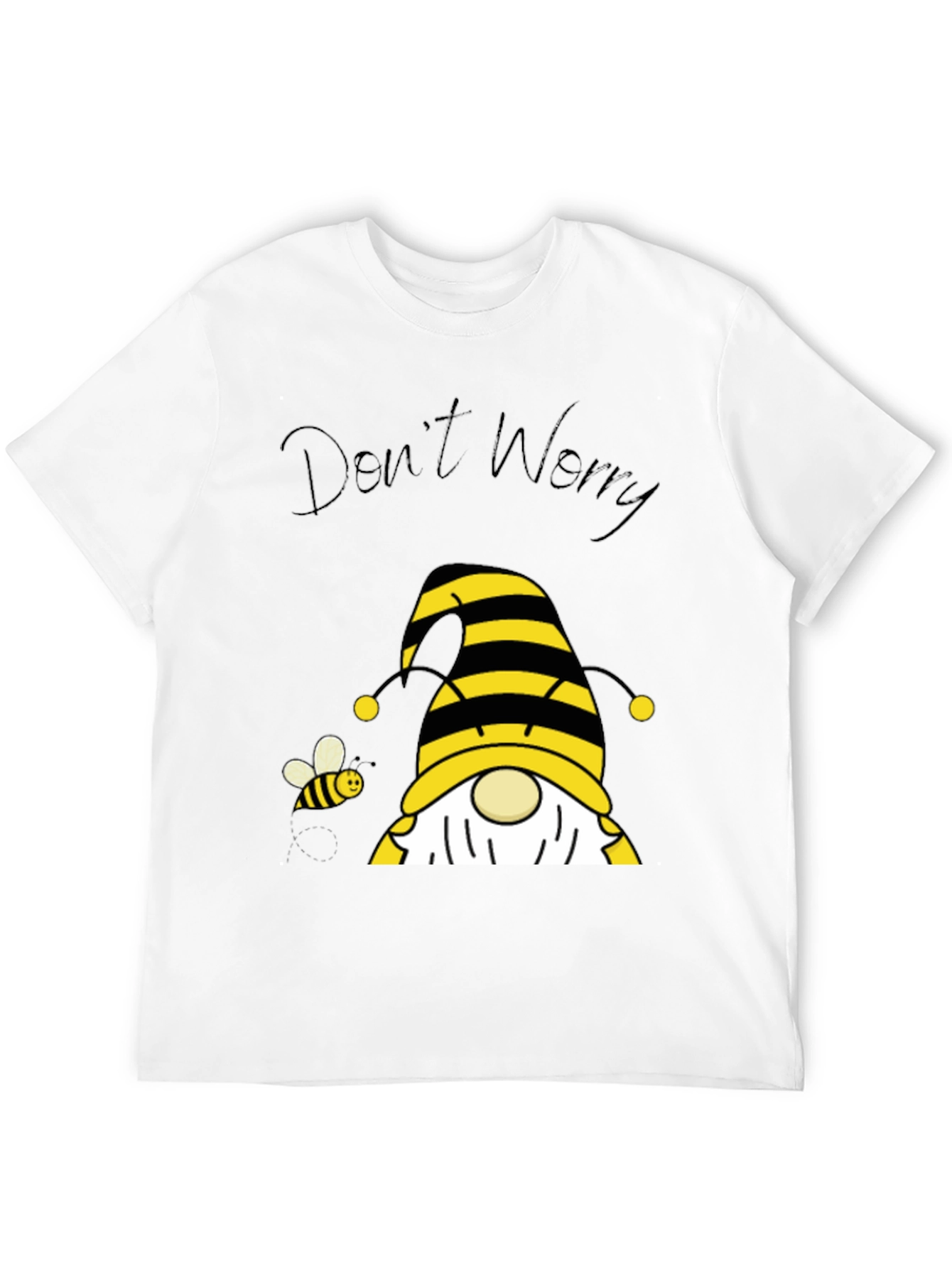 Black Don't Worry Bee Happy Gnome T-Shirt view 12
