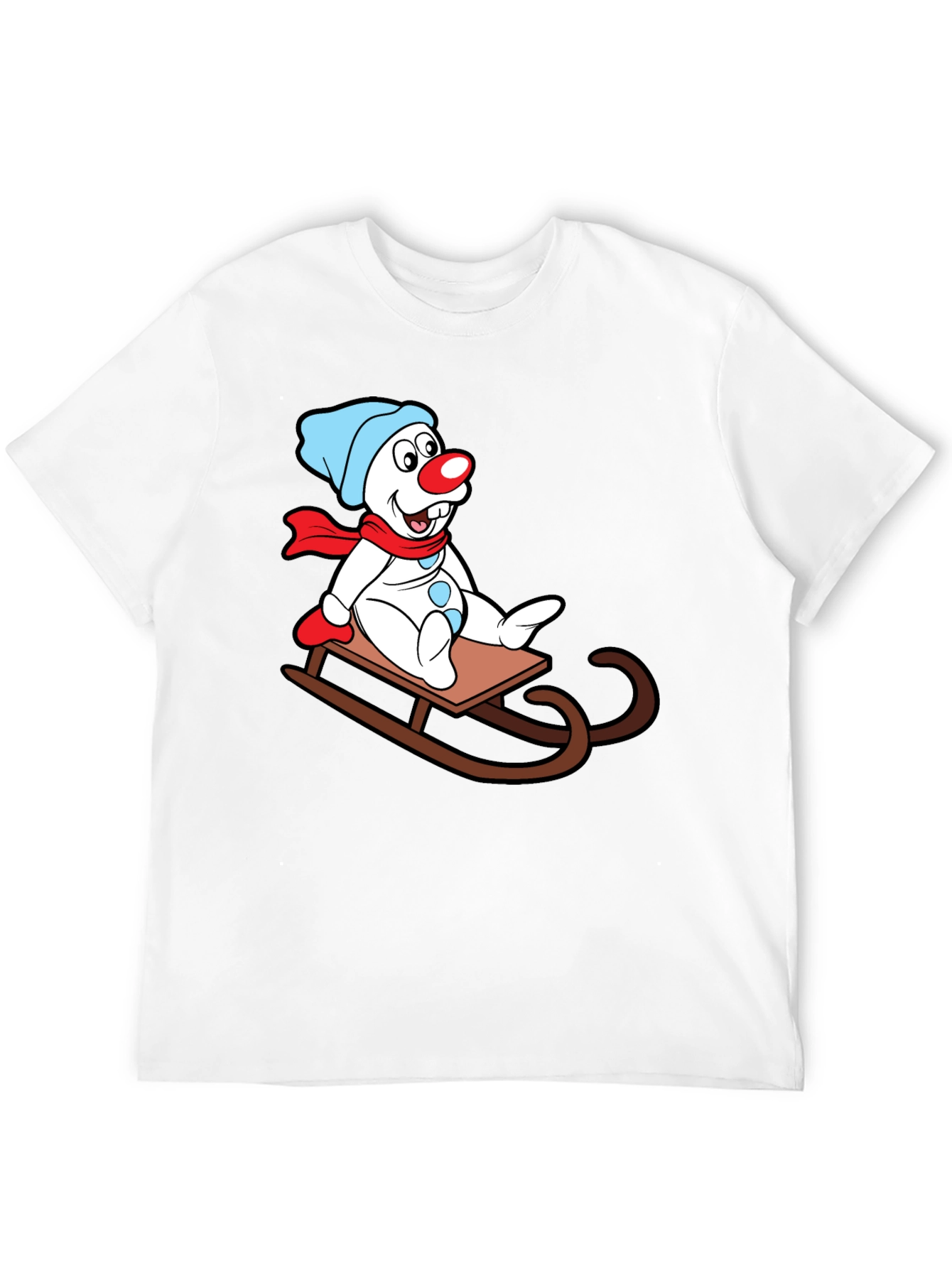 Black Frosty Sledding T-Shirt - Cartoon Snowman Design view 12