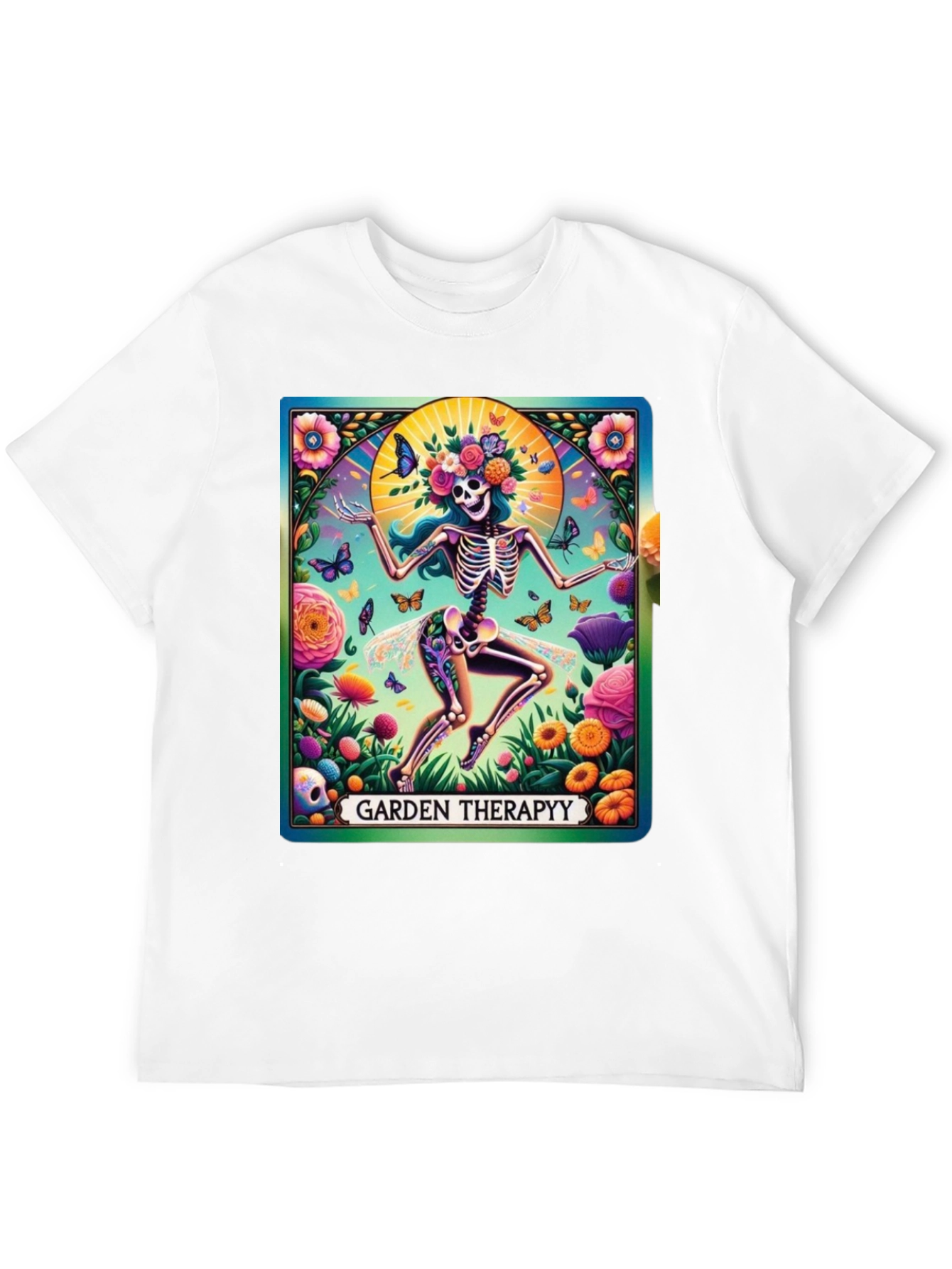 Black Garden Therapy T-Shirt: Skeleton Flower Power Tee view 12