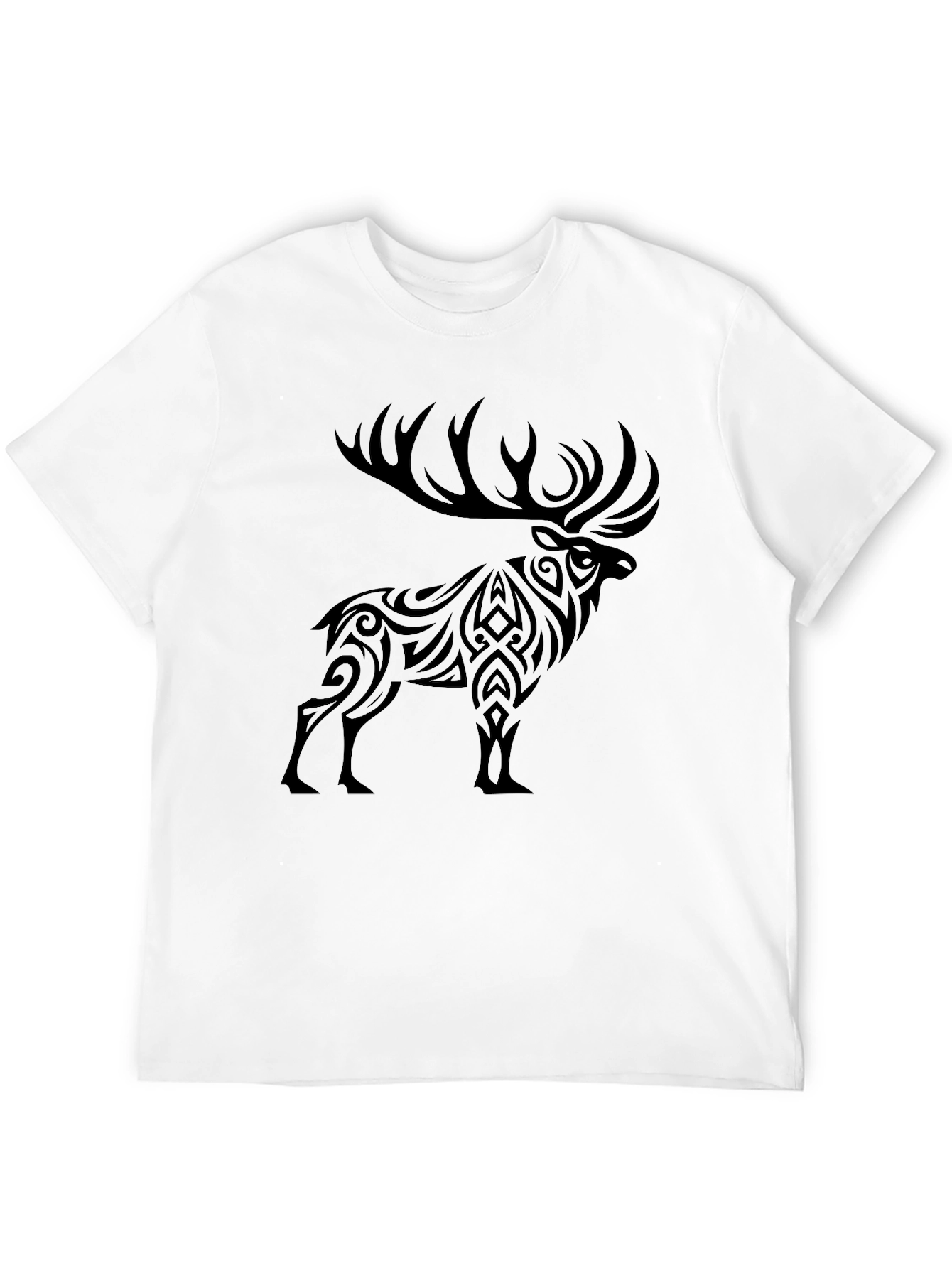 Black Tribal Elk Graphic Print T-Shirt view 12