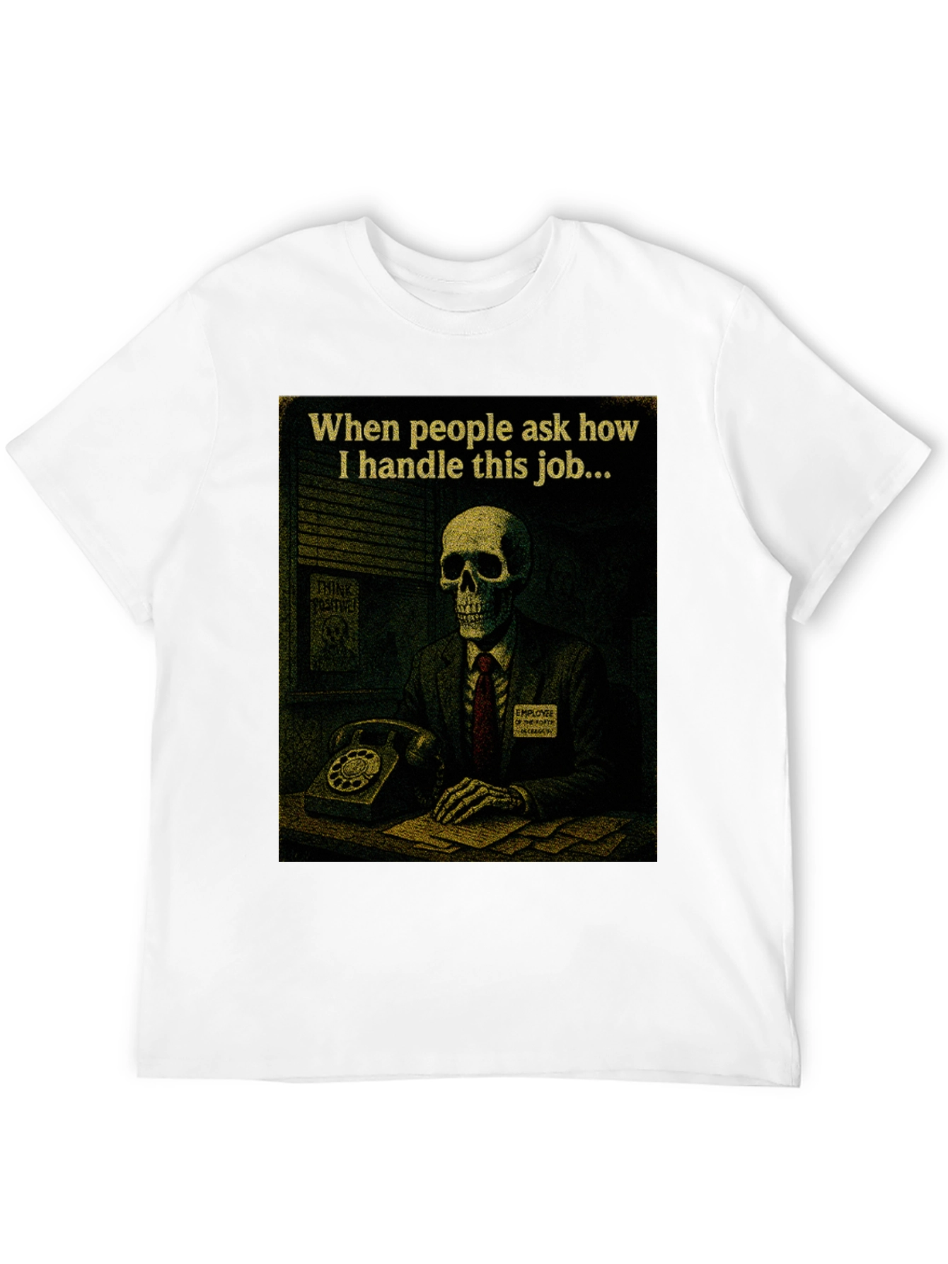 Black Humorous Skeleton Work T-Shirt view 12
