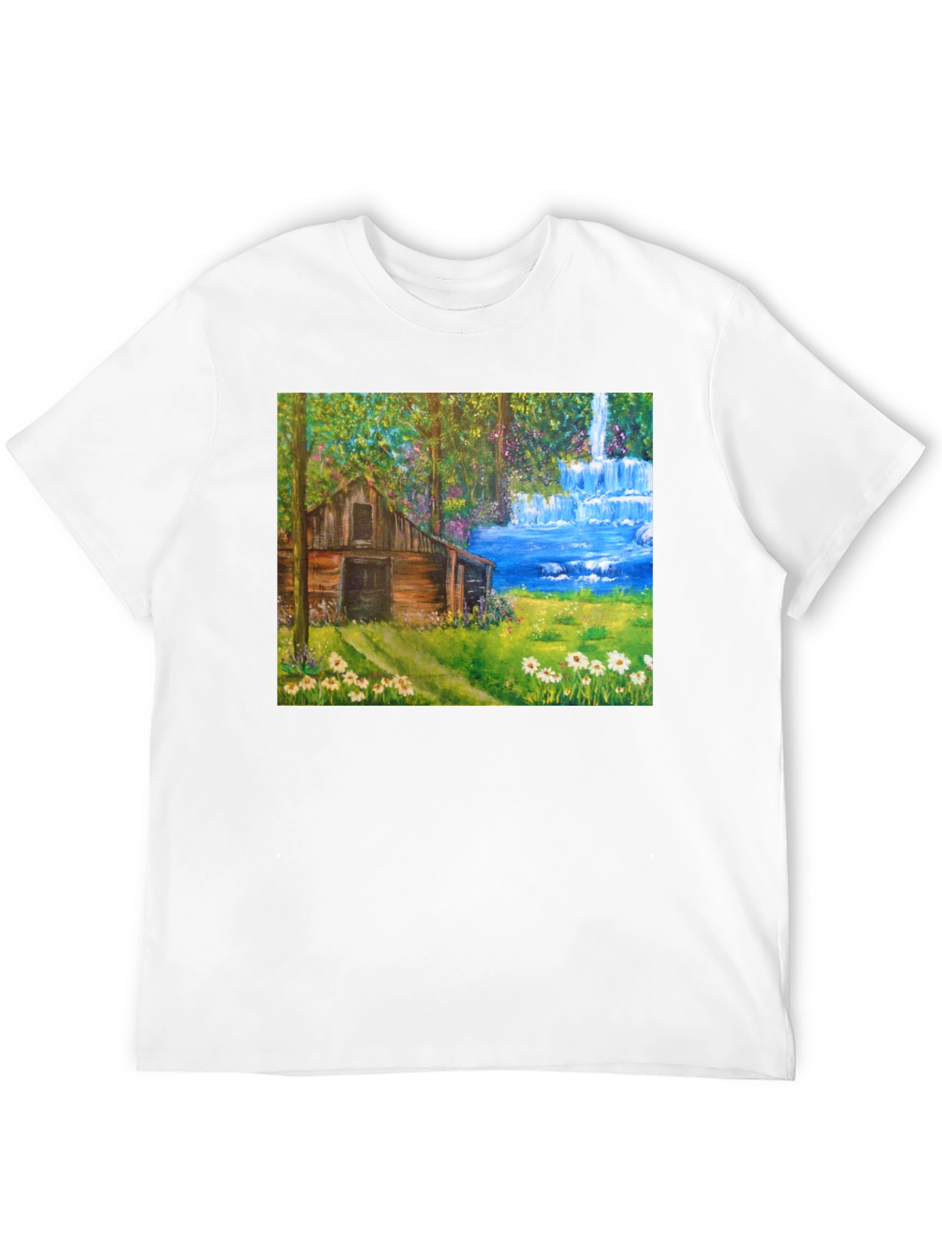 Black Cabin Waterfall Nature T-Shirt view 12