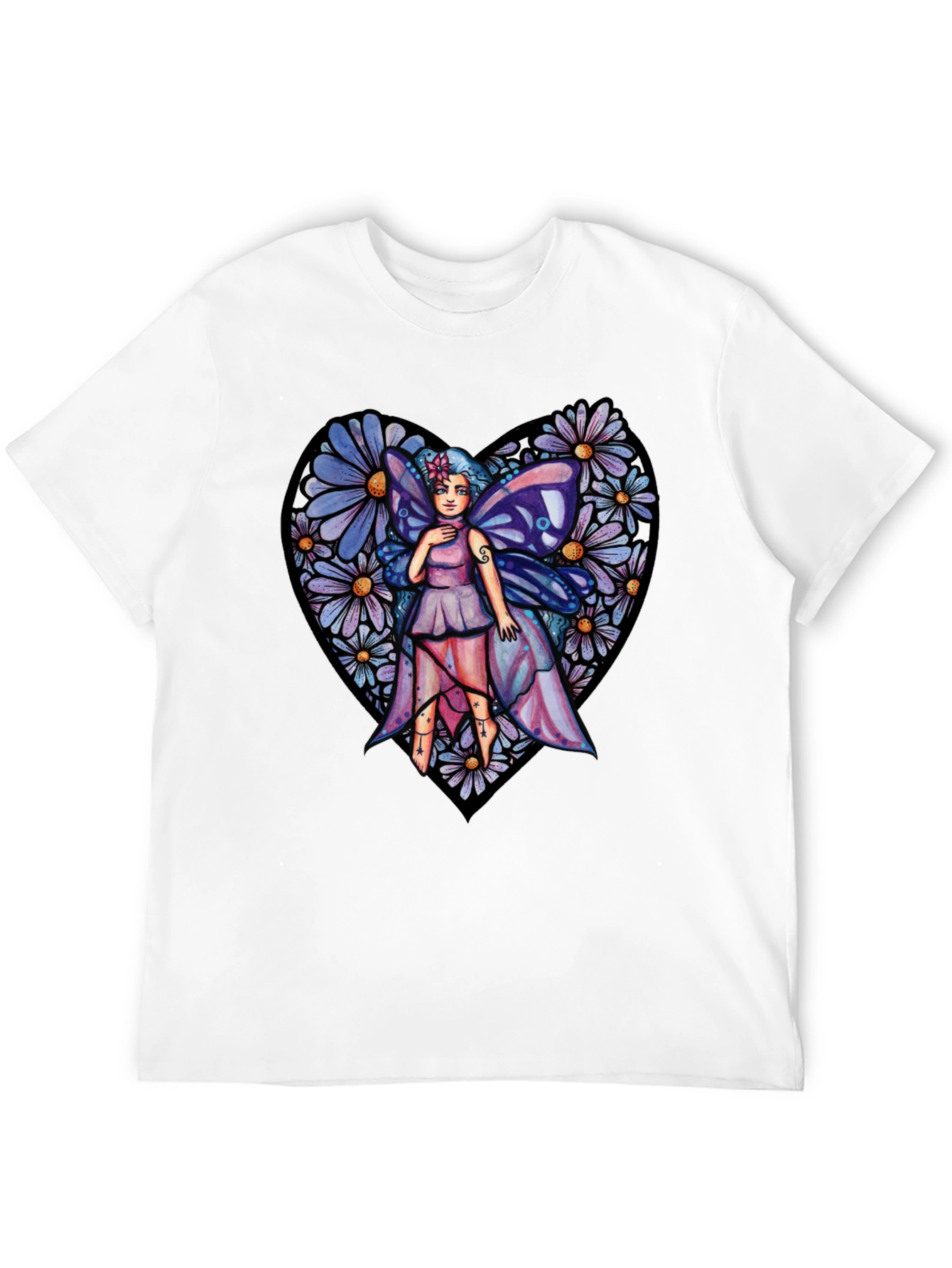 Black Fairy Heart T-Shirt, Floral Graphic Tee, Unique Design view 12