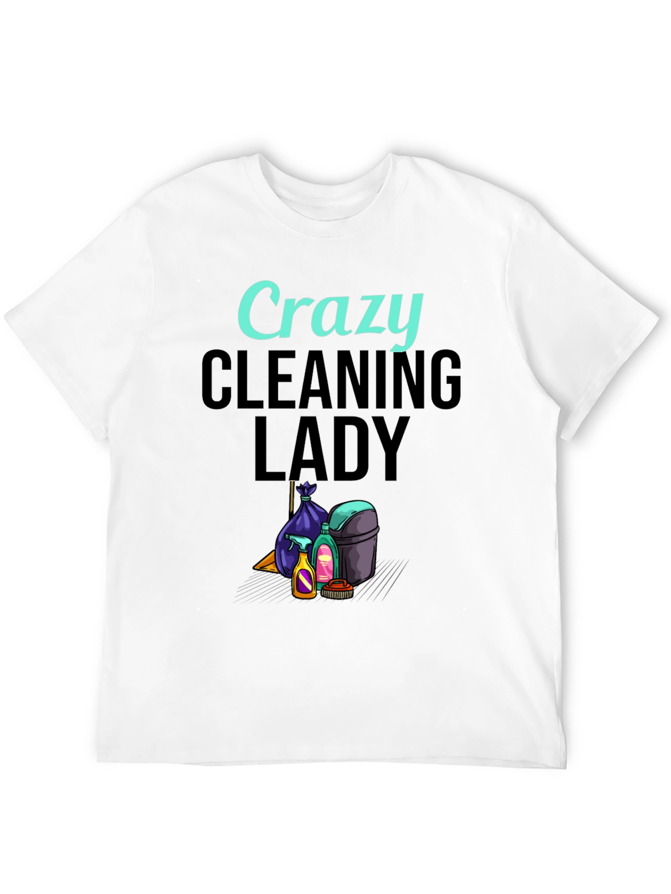 Black Crazy Cleaning Lady Graphic T-Shirt view 12