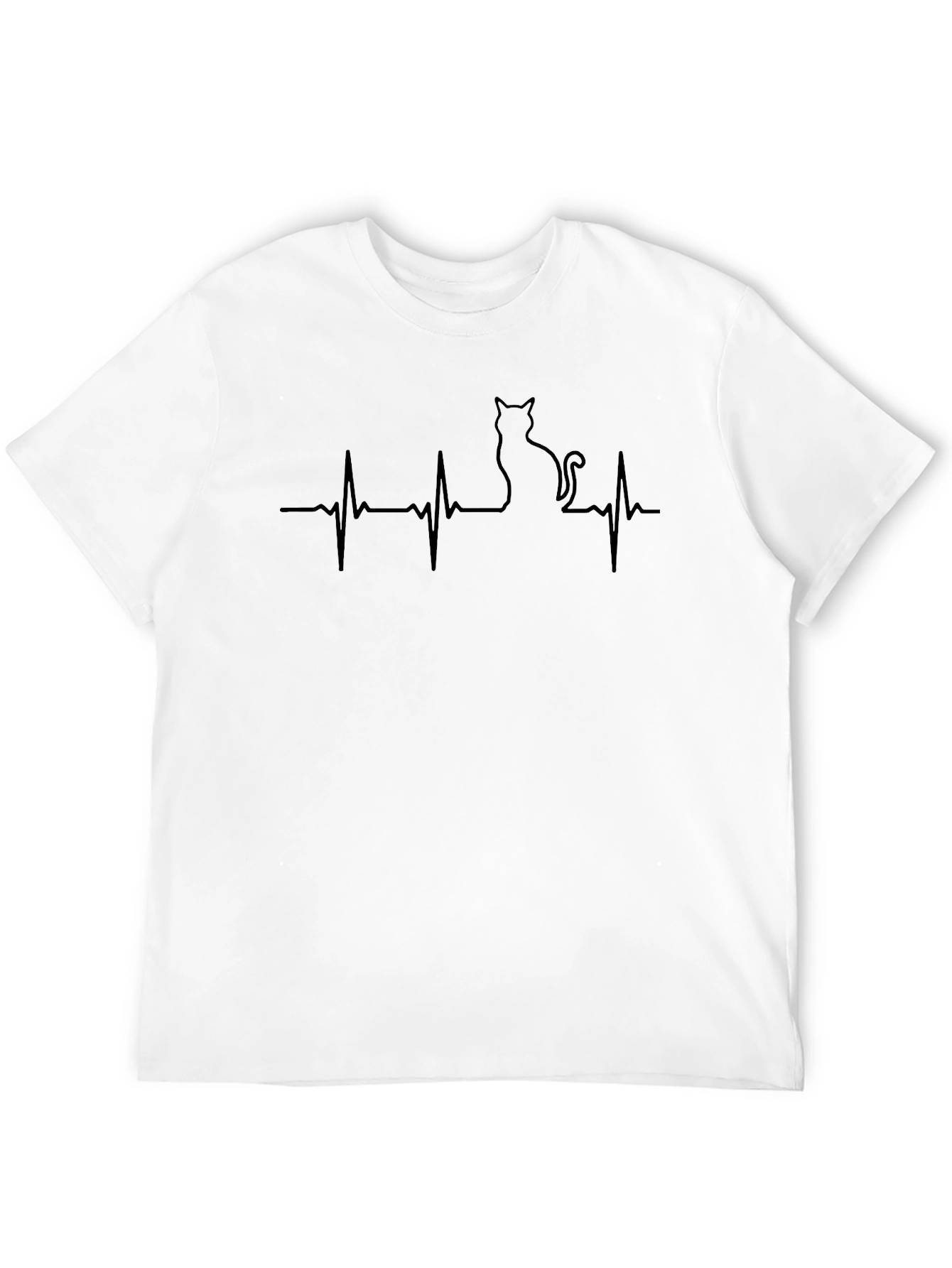 Black Cat Heartbeat T-Shirt - Black Cotton Tee view 12