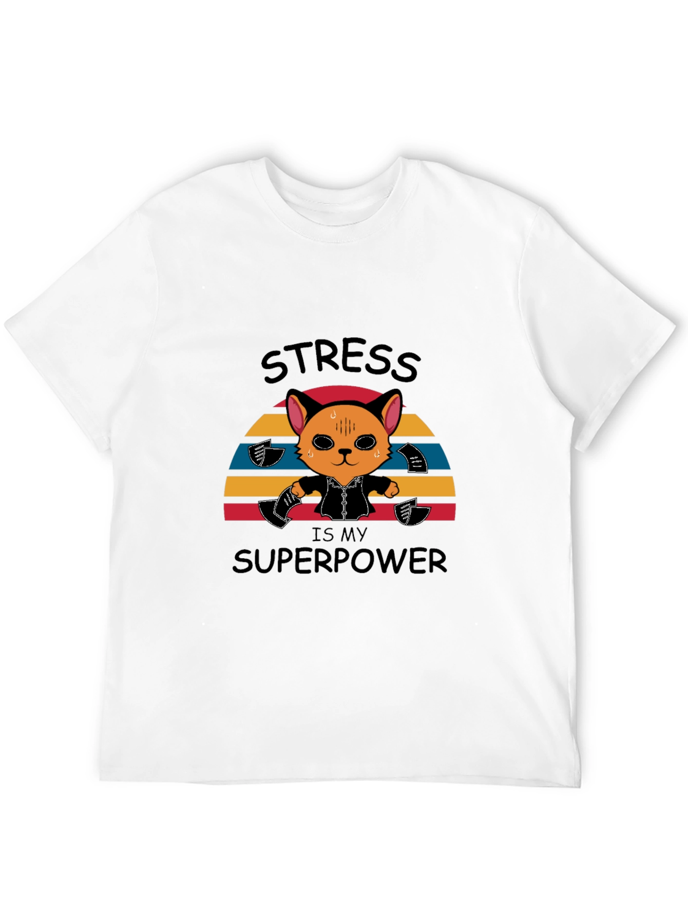 Black Stress is My Superpower Funny Cat T-Shirt view 12
