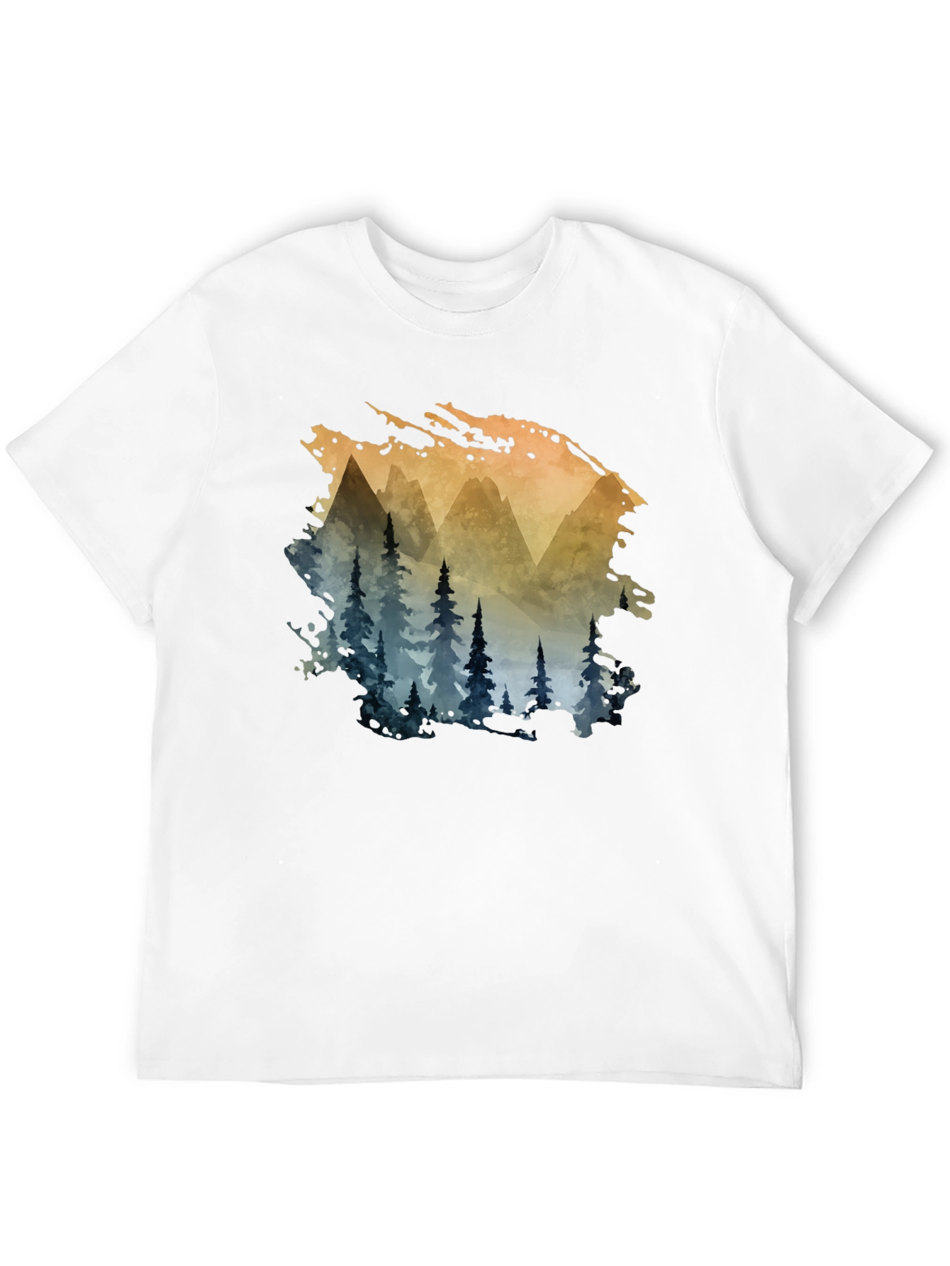 Black Watercolor Mountain & Trees Graphic Tee - Black view 12