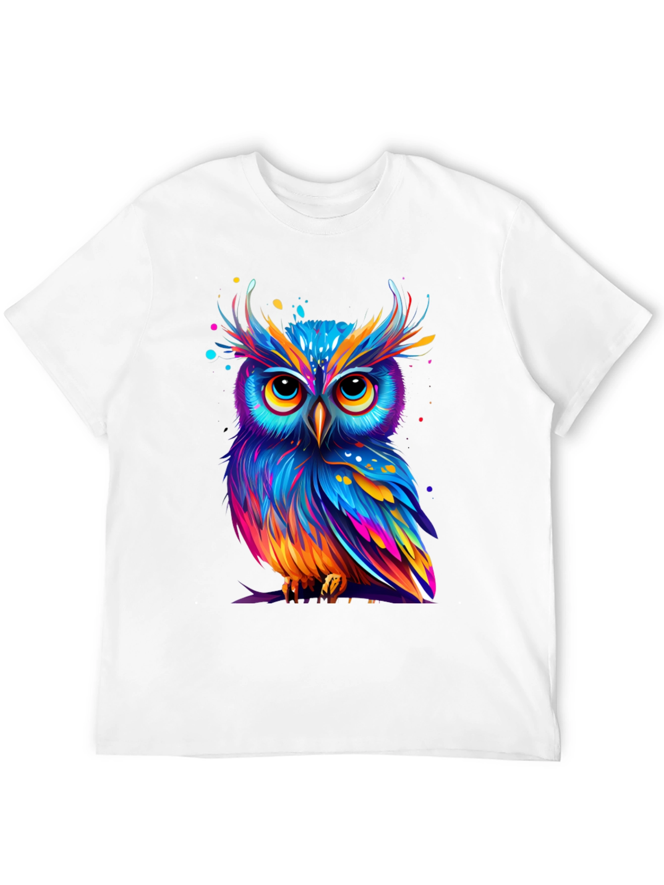 Black Colorful Owl Graphic Tee - Unique Art T-Shirt view 12