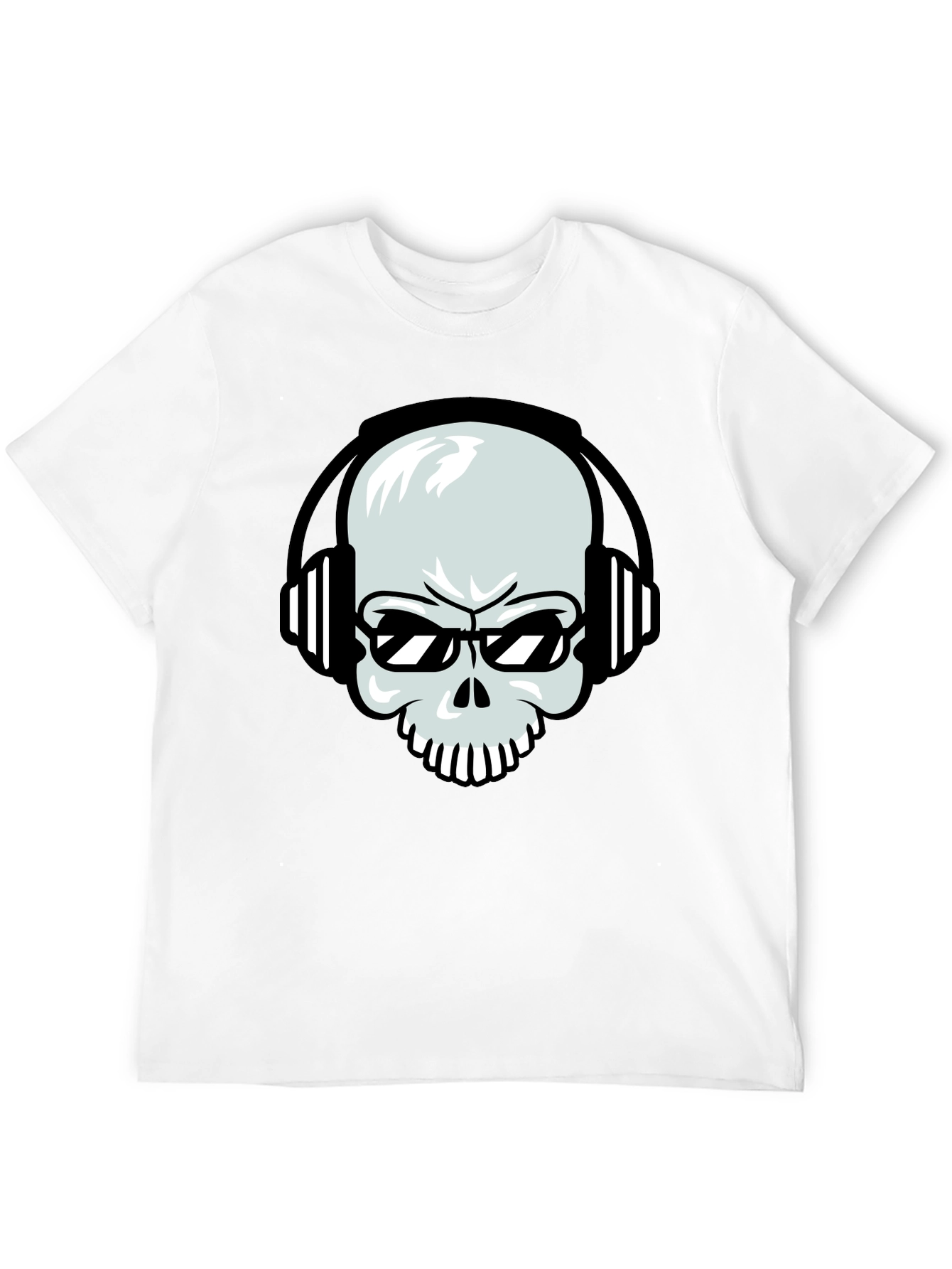 Black Skull with Headphones Graphic Tee - Black Cotton T-Shirt view 12