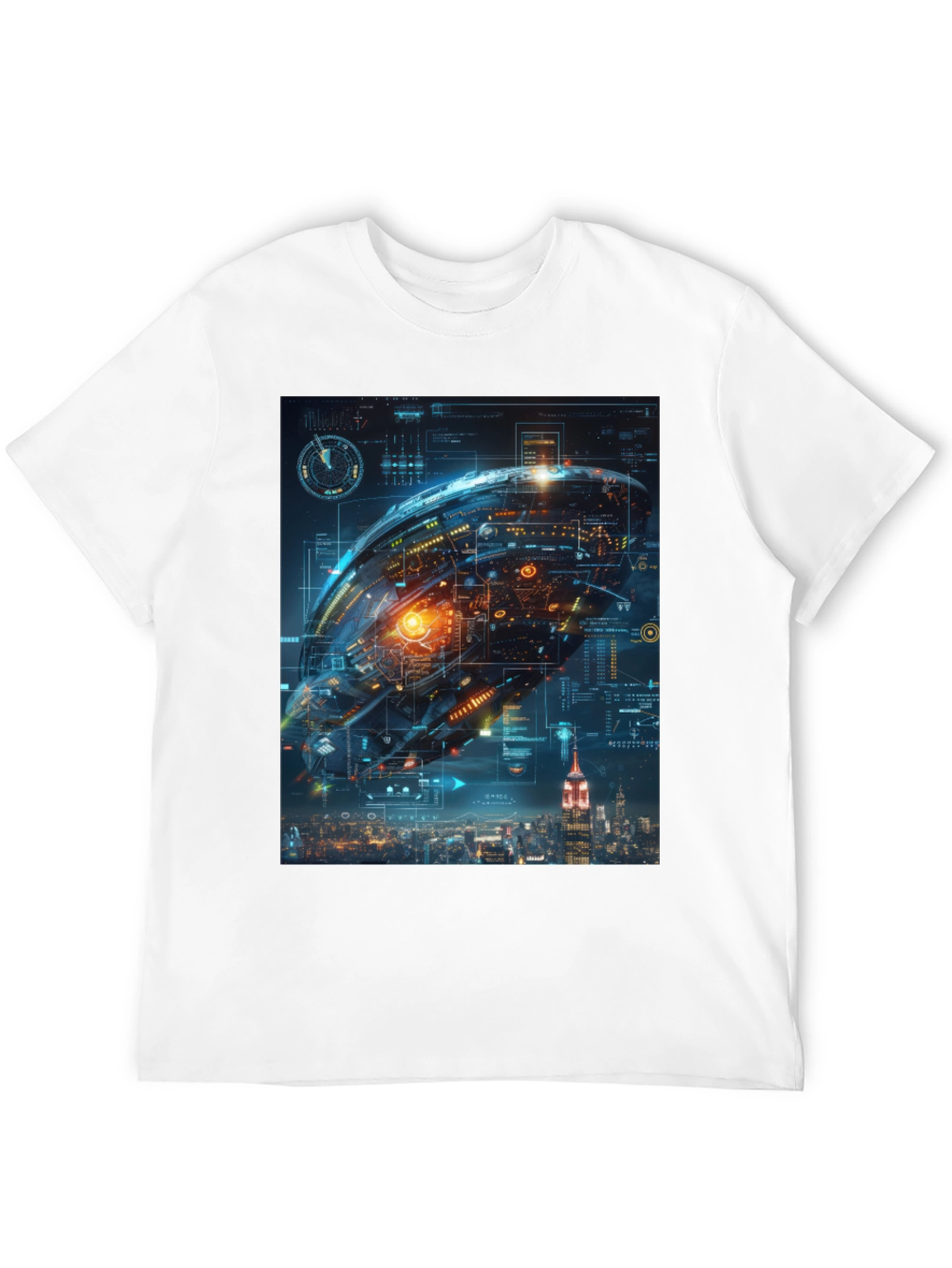 Black Sci-Fi Spaceship Over New York T-Shirt view 12