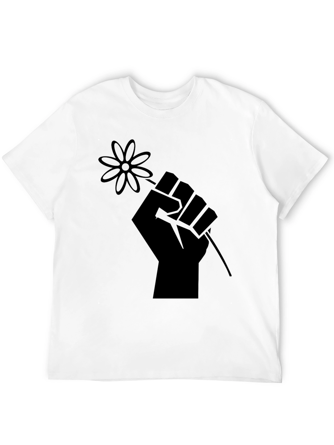 Black Black T-Shirt with Raised Fist & Flower Graphic view 12