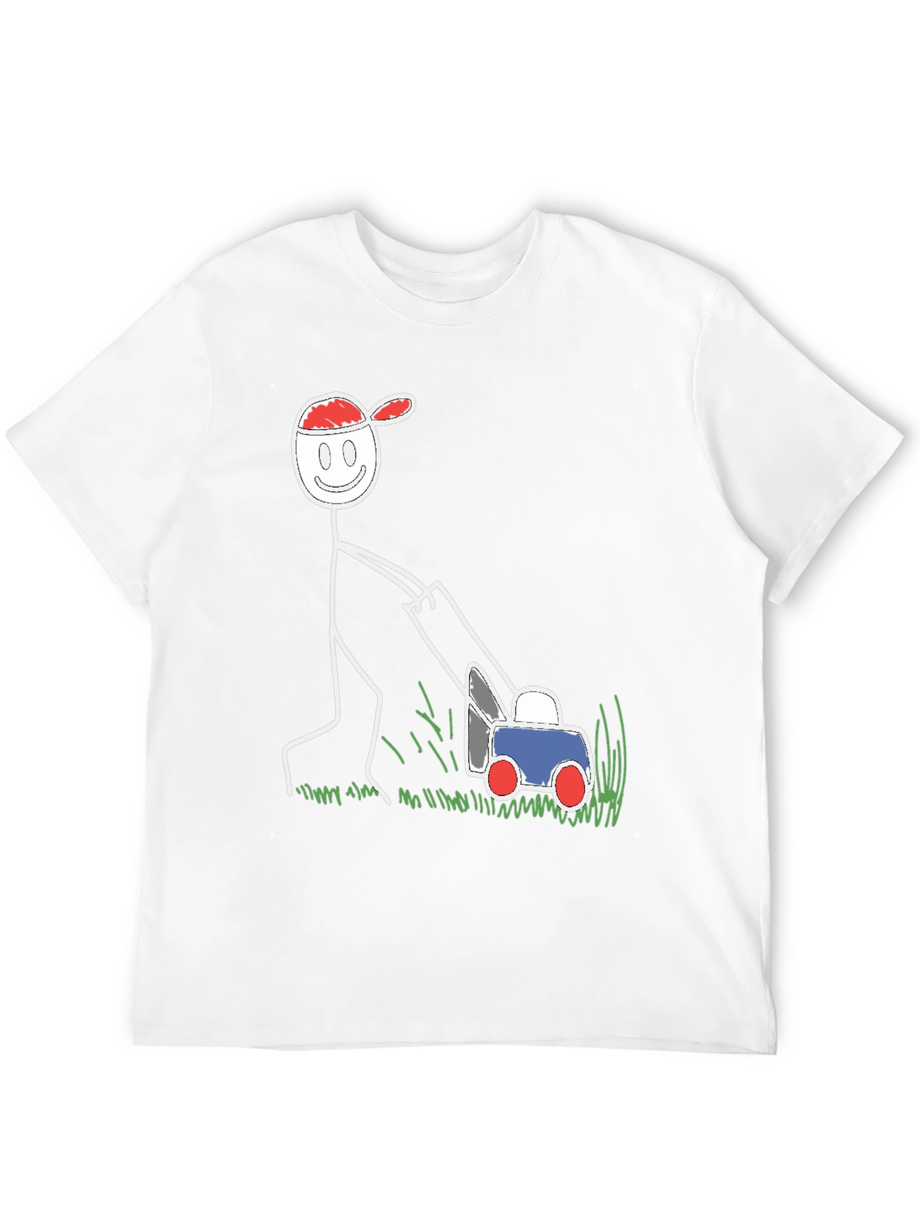 Black Funny Stick Figure Lawn Mower Graphic Tee view 12