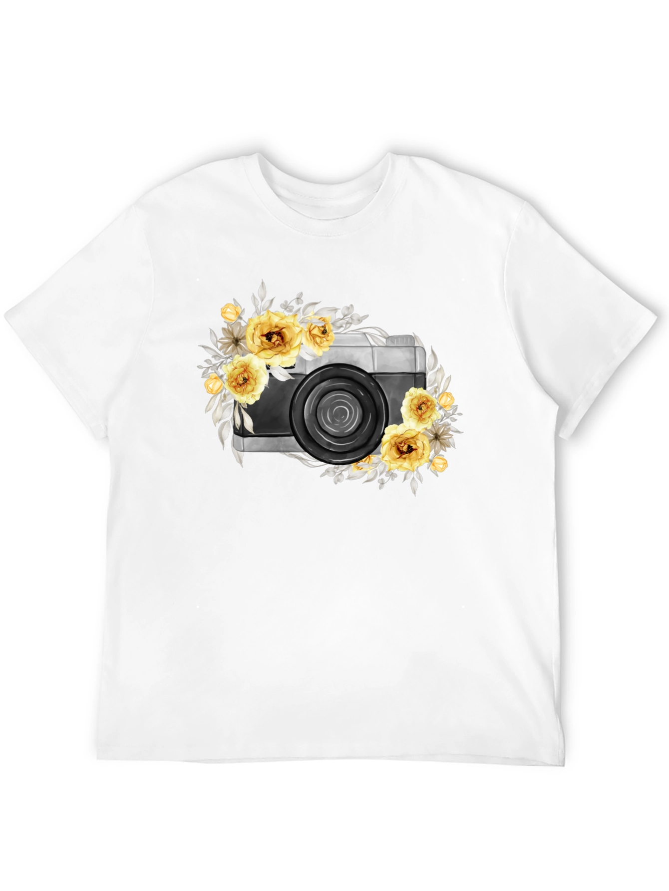 Black Floral Camera Graphic T-Shirt - Black Cotton Tee view 12