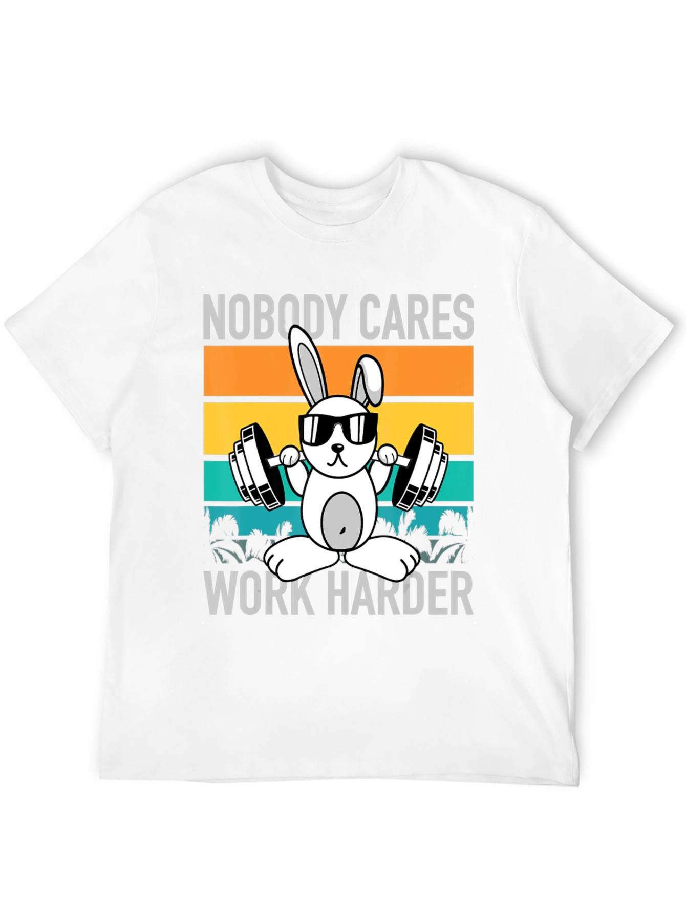 Black Funny Workout Bunny T-Shirt - Nobody Cares, Work Harder view 12