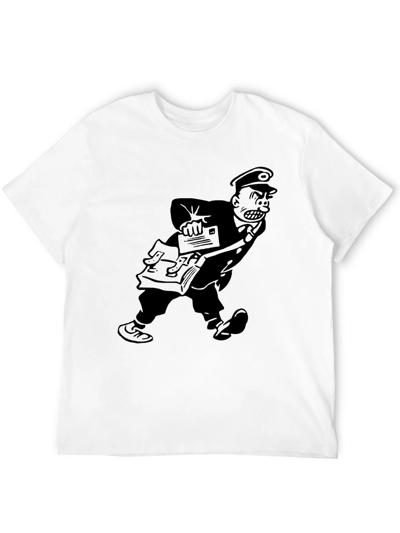 Angry Postman Cartoon Graphic T-Shirt - Black - 12