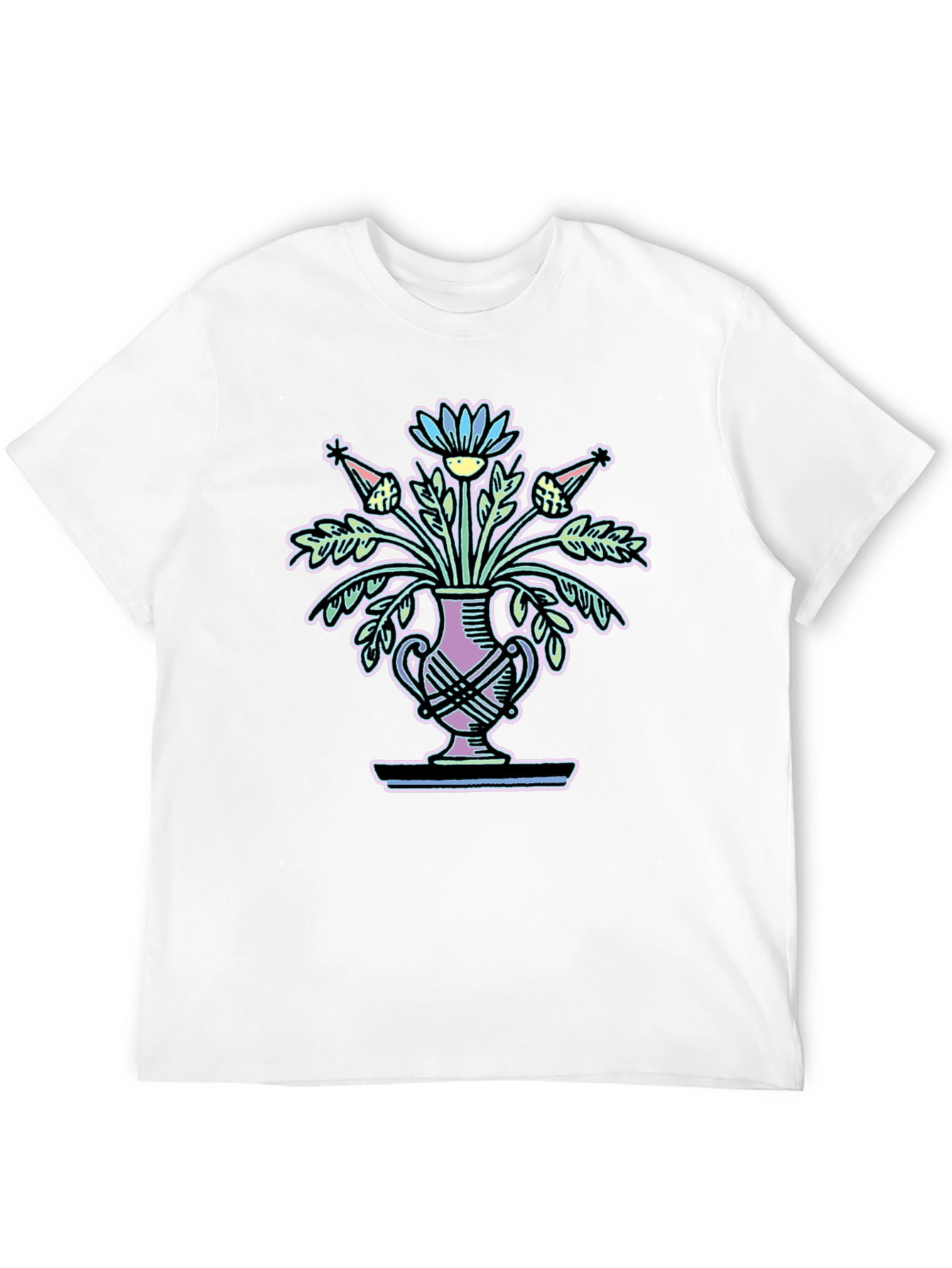Black Floral Vase Graphic Tee - Black Unisex T-Shirt view 12