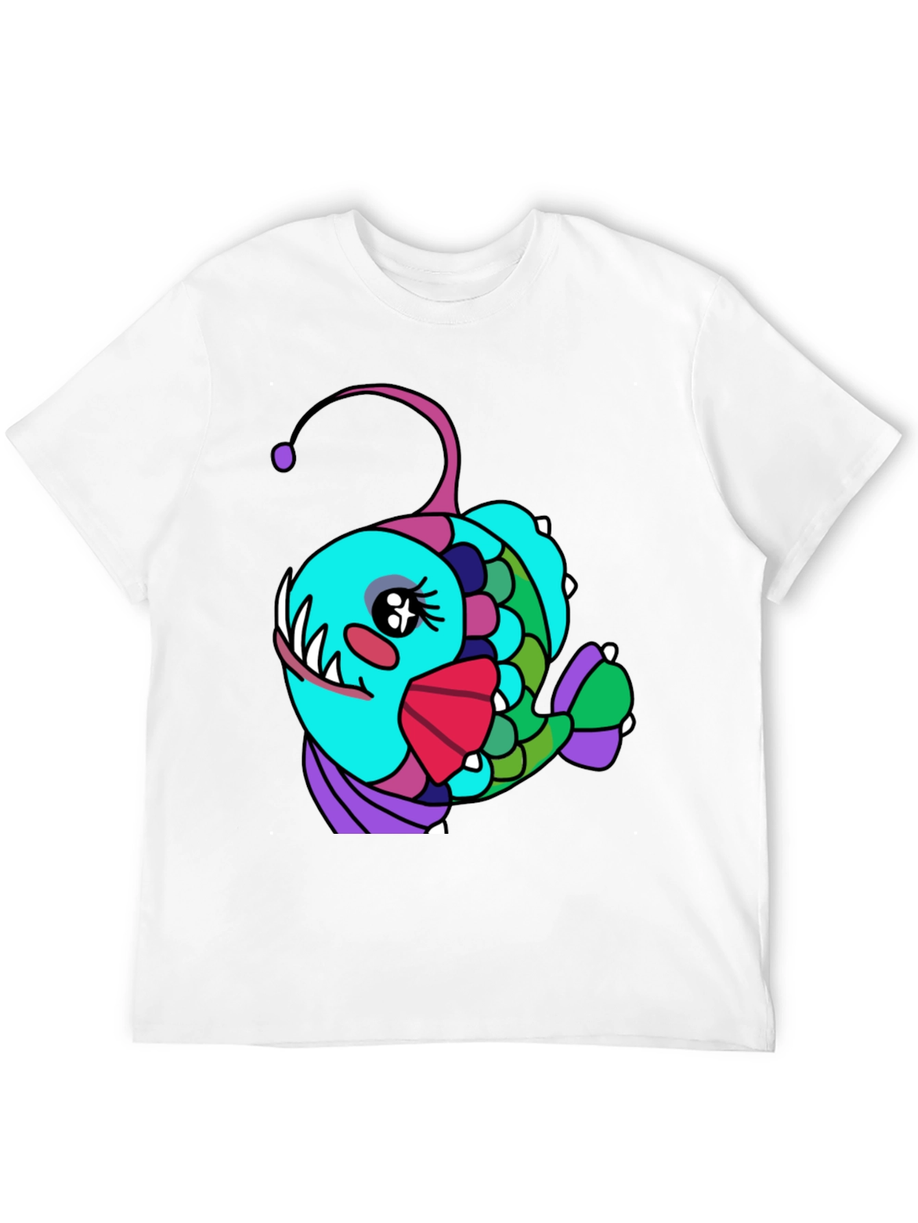 Black Anglerfish Cartoon T-Shirt - Unique Graphic Tee view 12