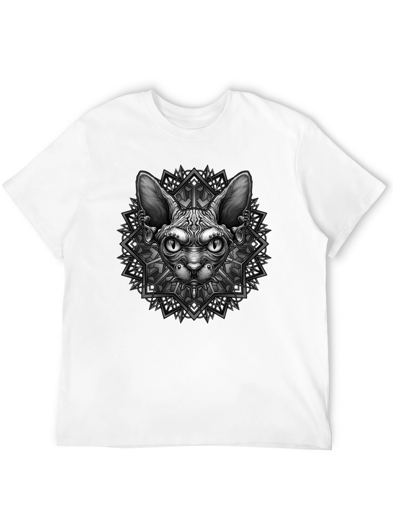 Black Sphynx Cat Graphic Tee - Unique Geometric Design view 12
