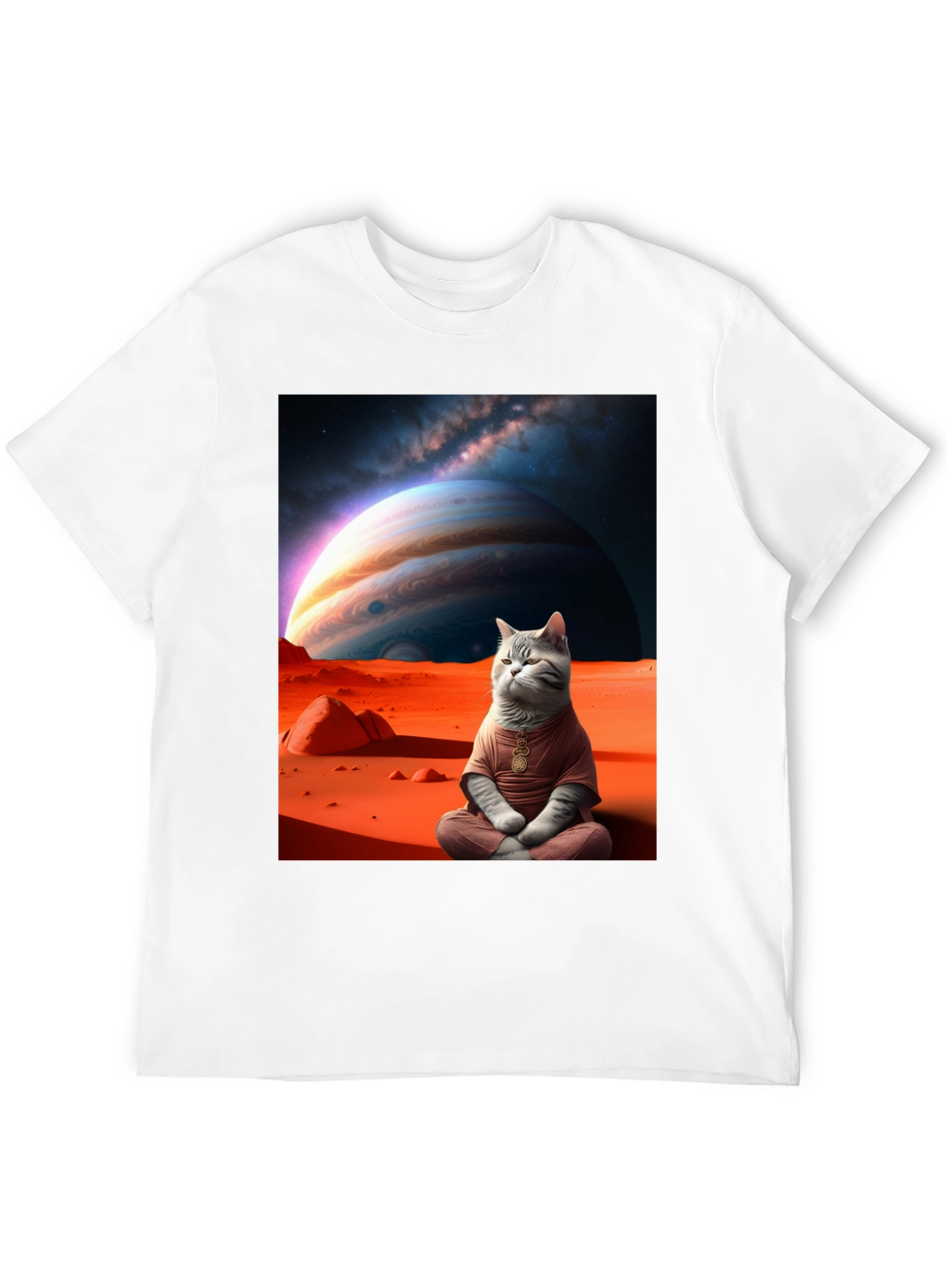 Black Zen Cat in Space Graphic Tee view 12