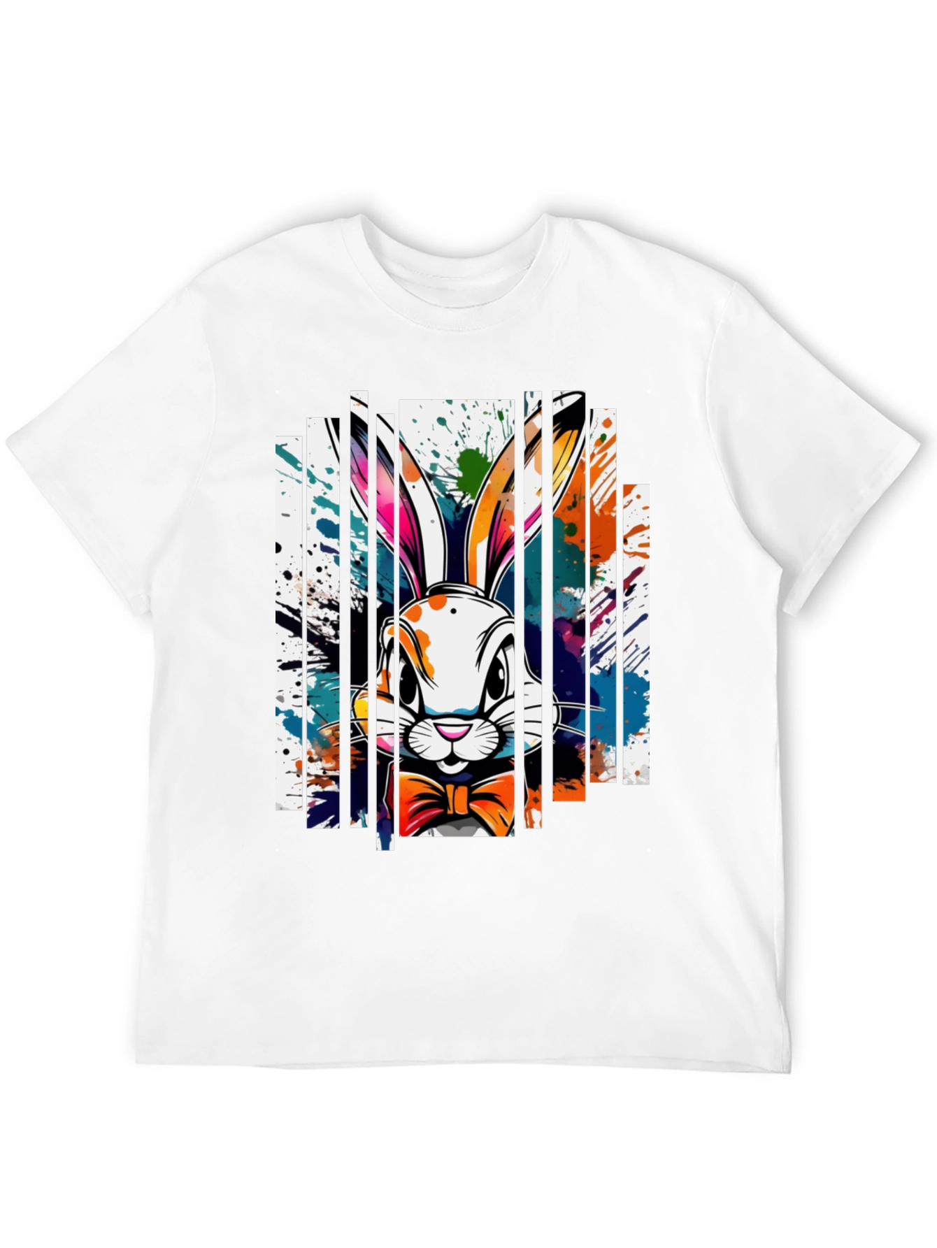 Black Stylish Rabbit Graphic Tee - Unique Colorful Design view 12