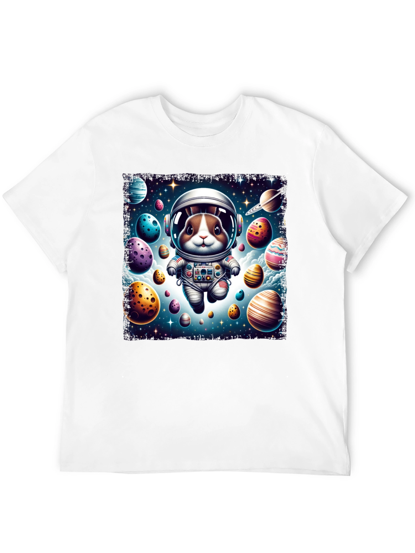 Black Space Bunny Easter Egg Universe Graphic Tee view 12